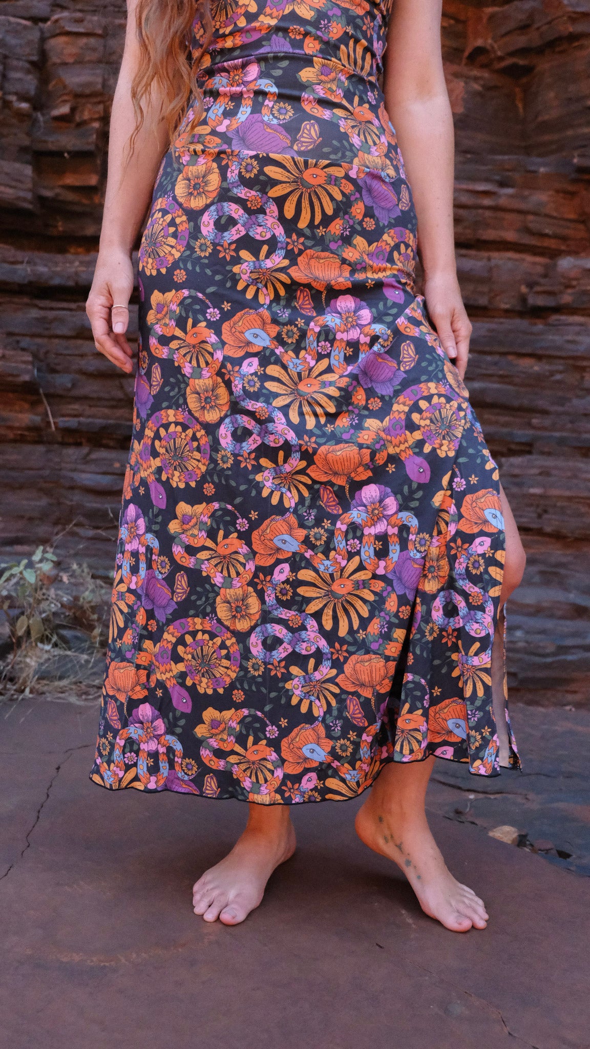 Black Snakes and Blooms - Split Skirt
