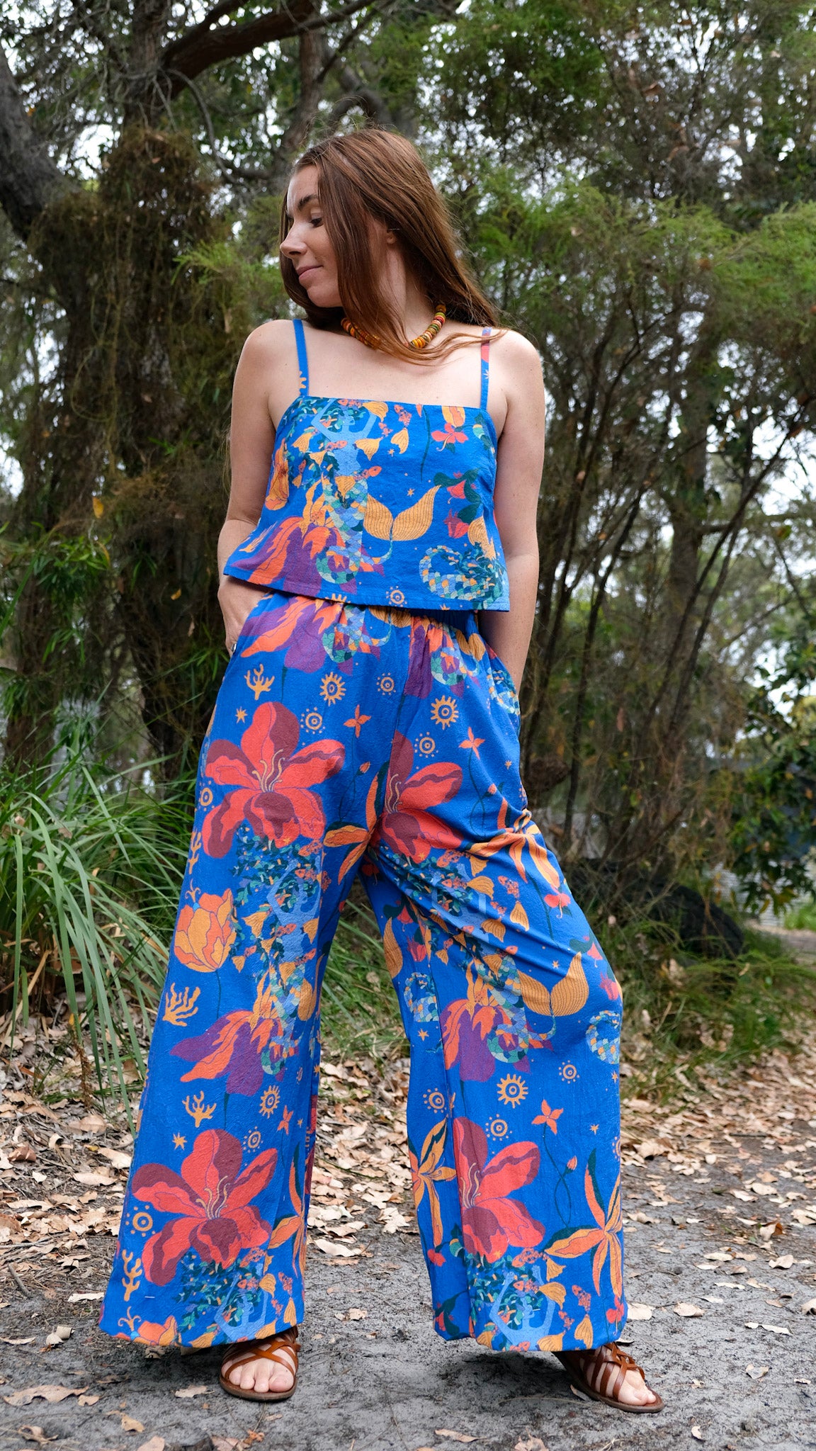 CROPPED Wide Leg Palazzo Pants - Mermaids Cobalt Blue