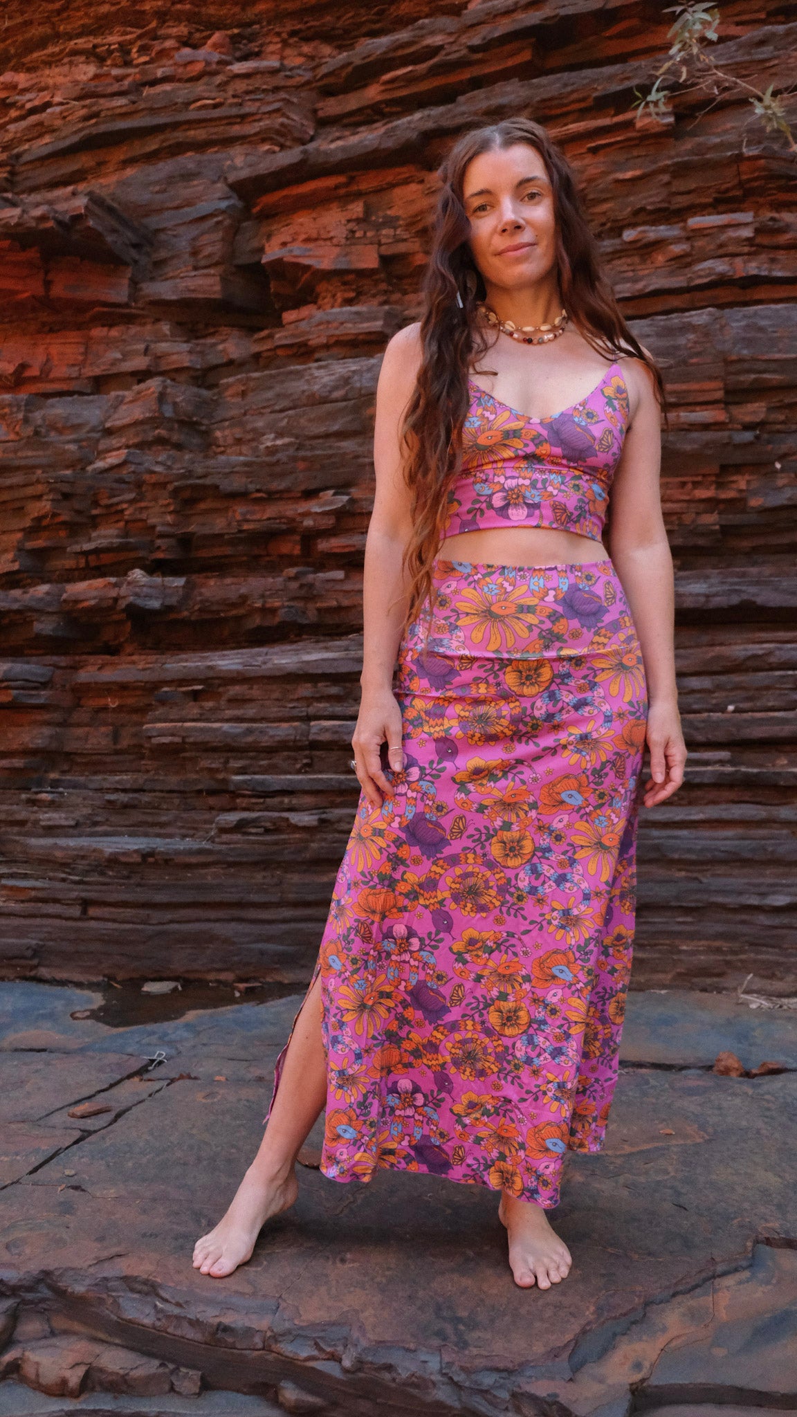 Fuchsia Snakes and Blooms - Split Skirt