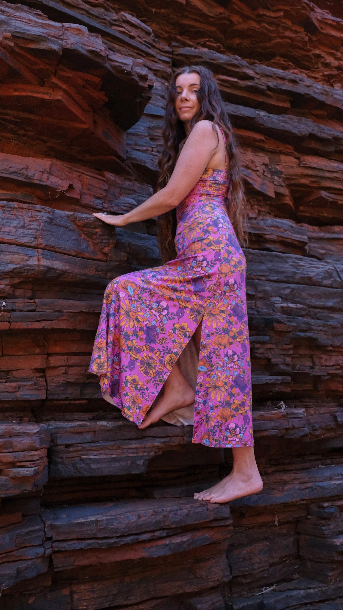Fuchsia Snakes and Blooms - Split Skirt
