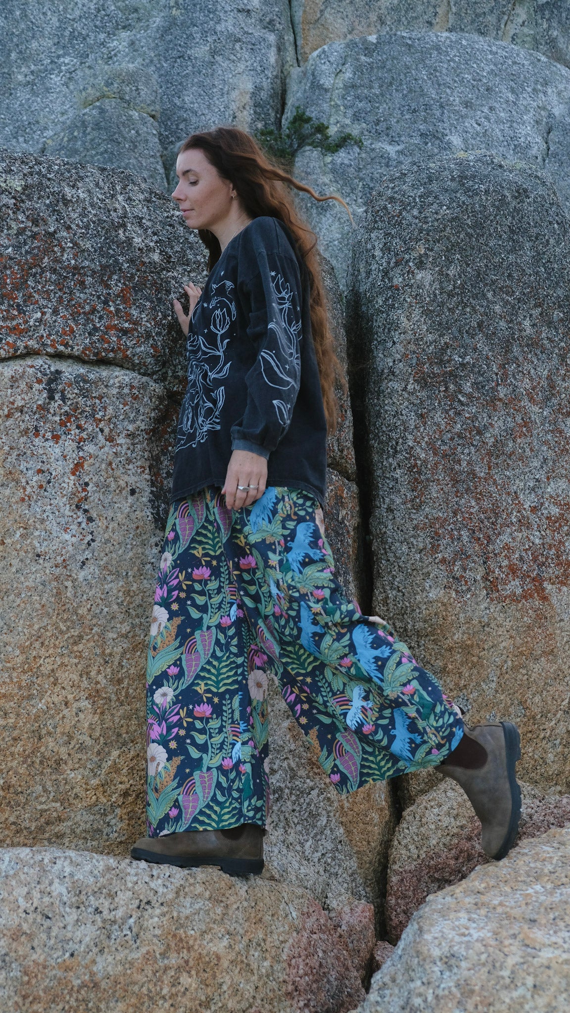Wide Leg Palazzo Pants - Night Jungle