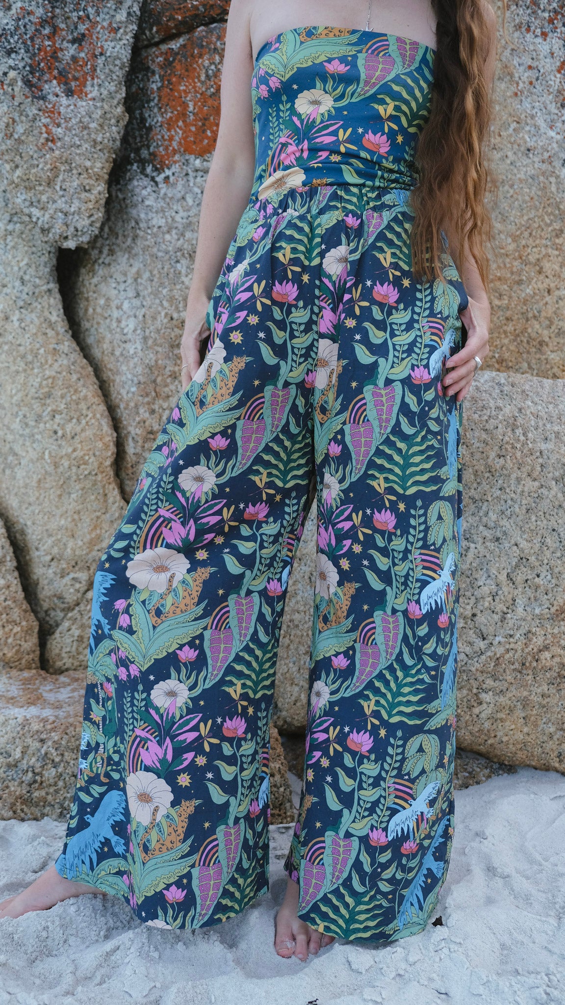 Wide Leg Palazzo Pants - Night Jungle