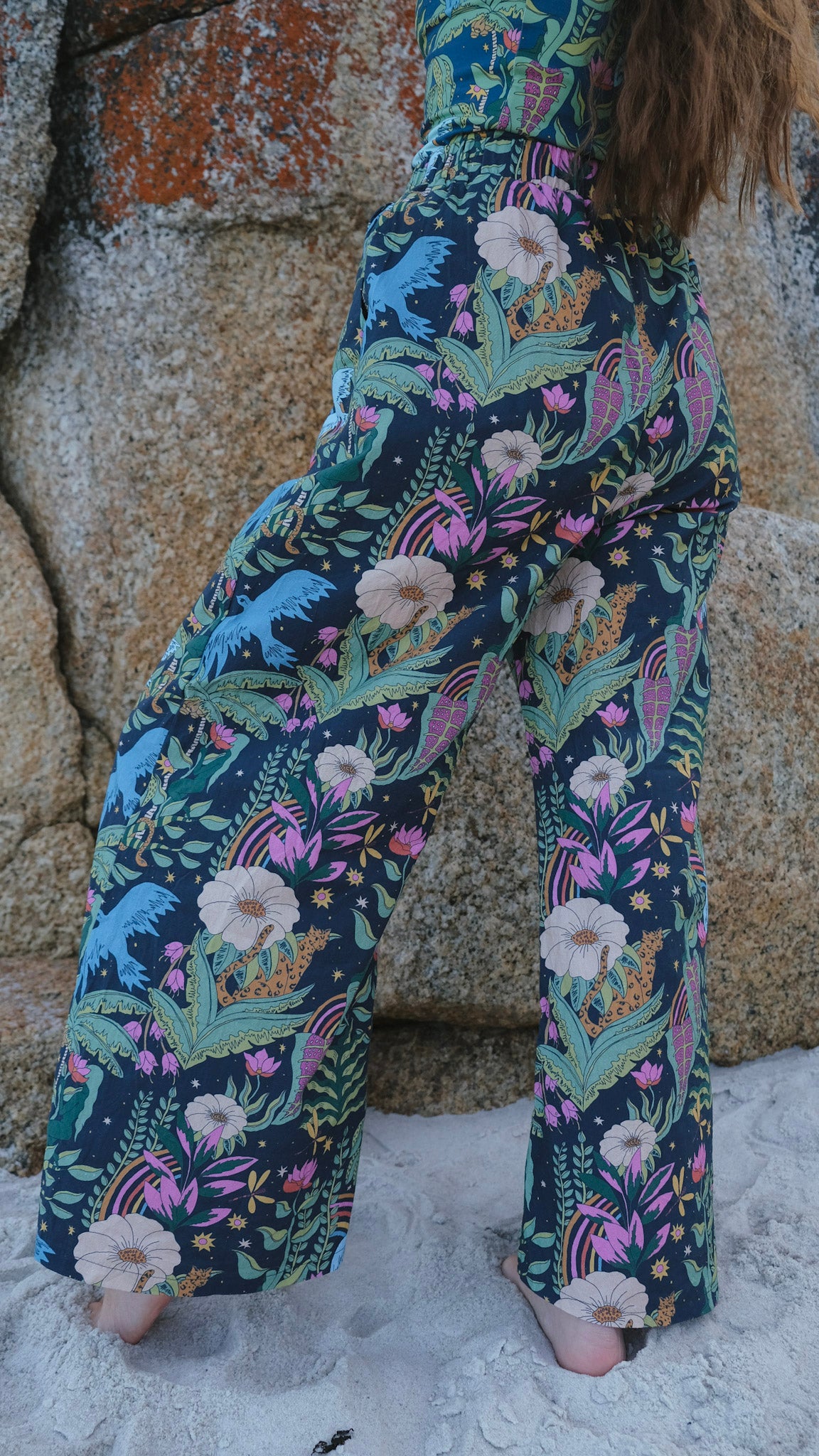 Wide Leg Palazzo Pants - Night Jungle