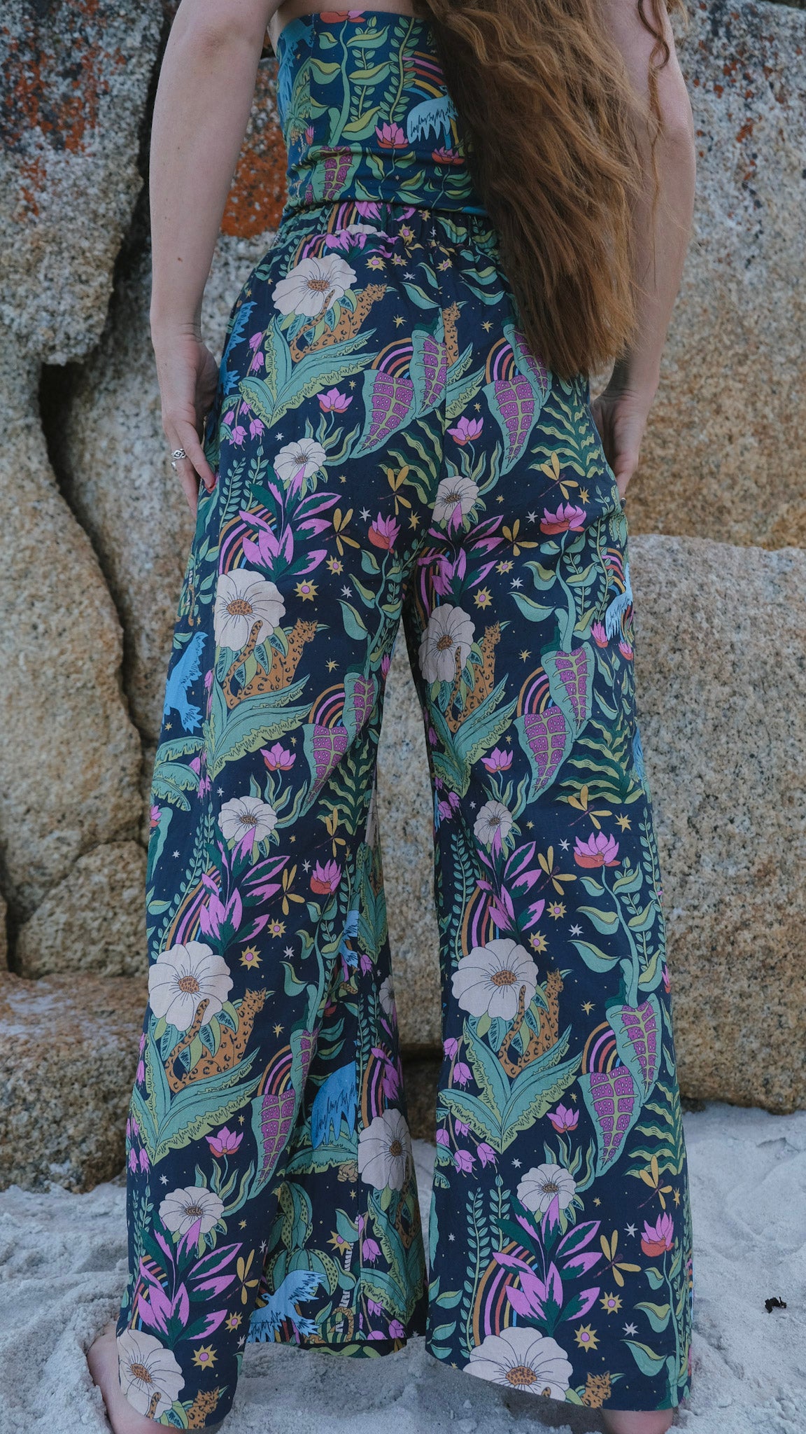 Wide Leg Palazzo Pants - Night Jungle