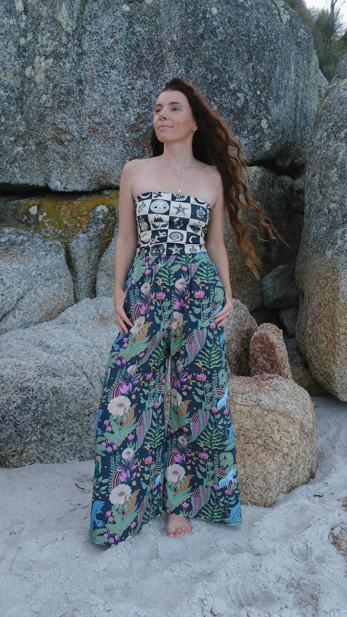 Wide Leg Palazzo Pants - Night Jungle