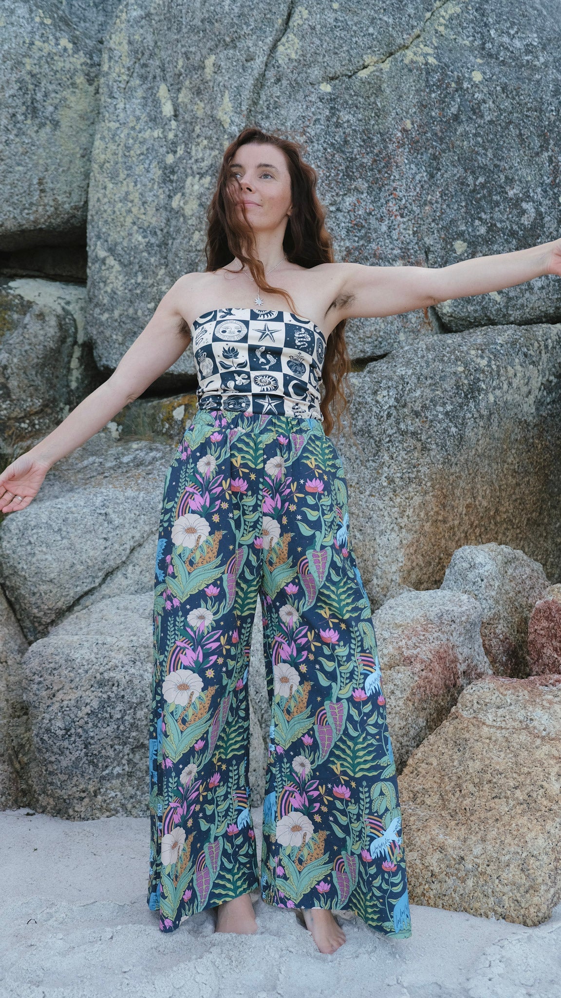 Wide Leg Palazzo Pants - Night Jungle