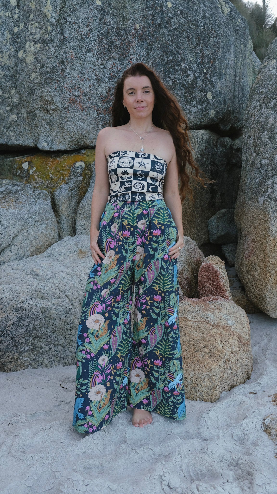 Wide Leg Palazzo Pants - Night Jungle