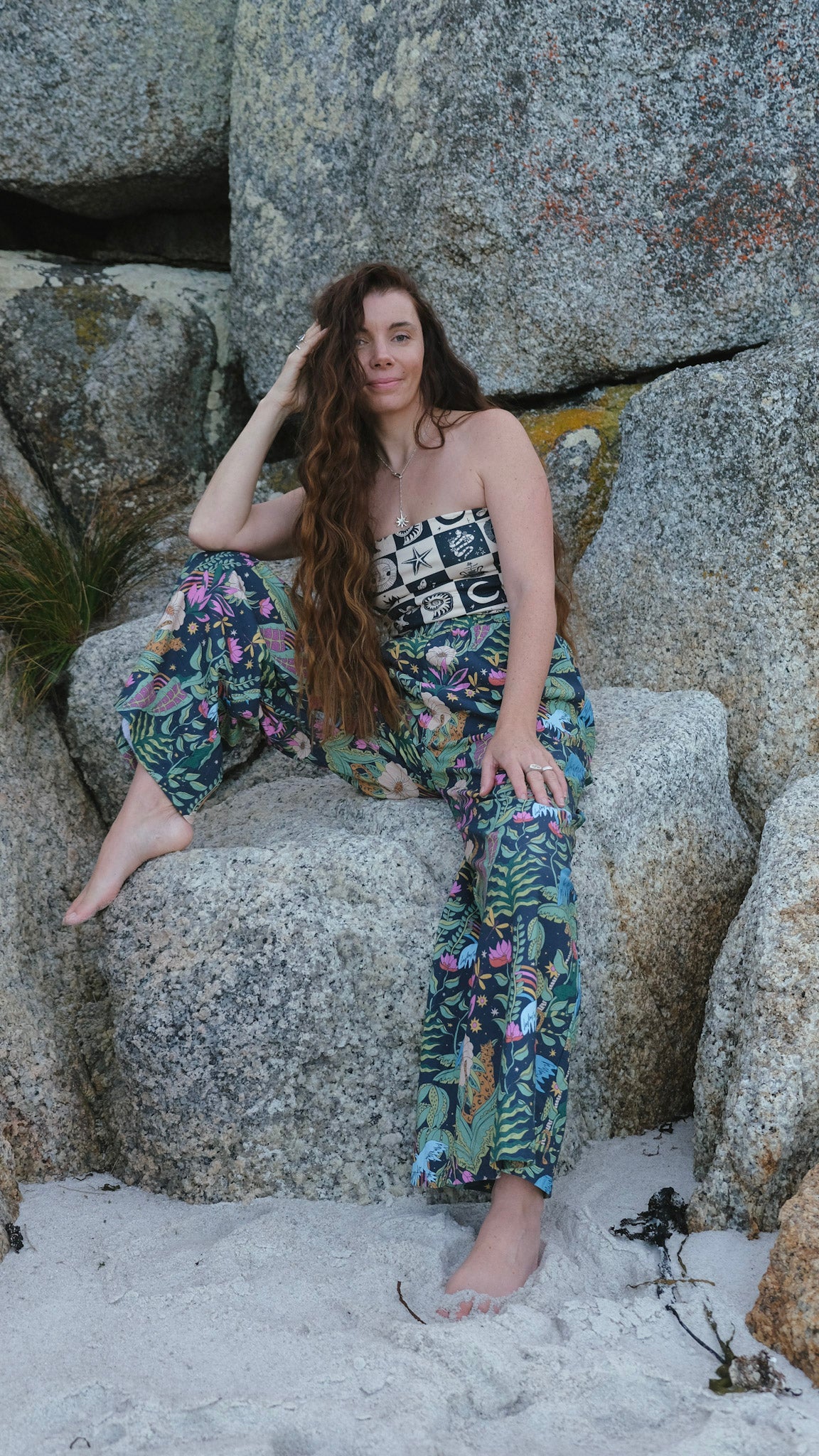 Wide Leg Palazzo Pants - Night Jungle