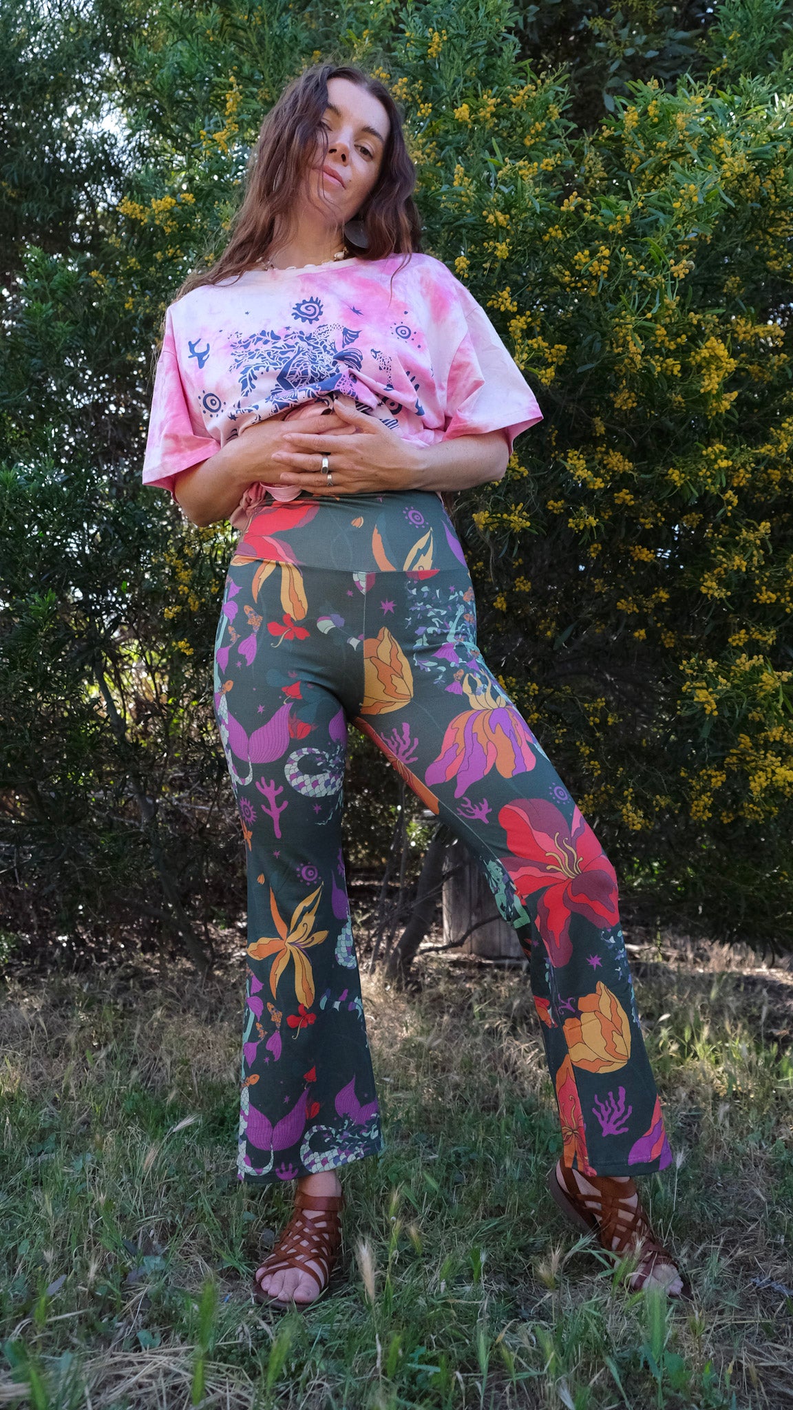 Cropped Flares - Forest Green Mermaids