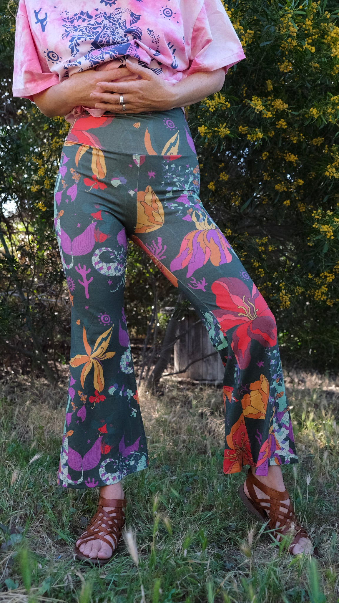 Cropped Flares - Forest Green Mermaids