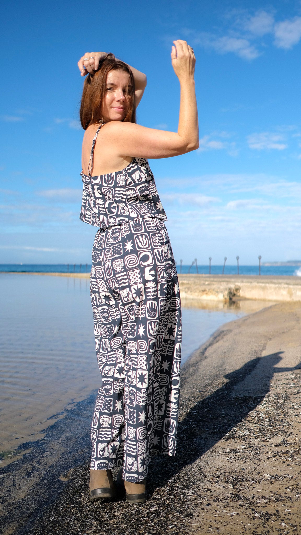 Cropped Palazzo Pants - Charcoal tiles