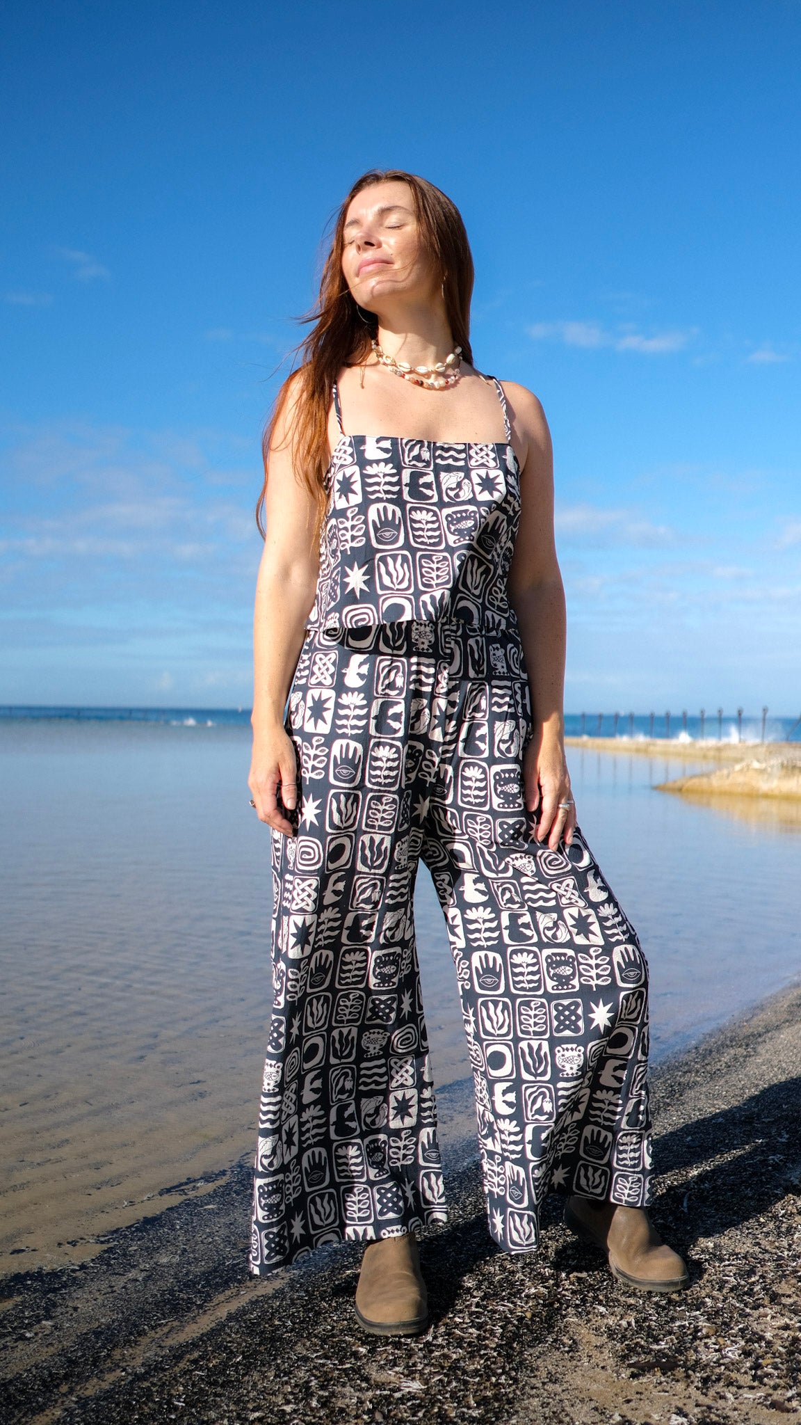 Cropped Palazzo Pants - Charcoal tiles