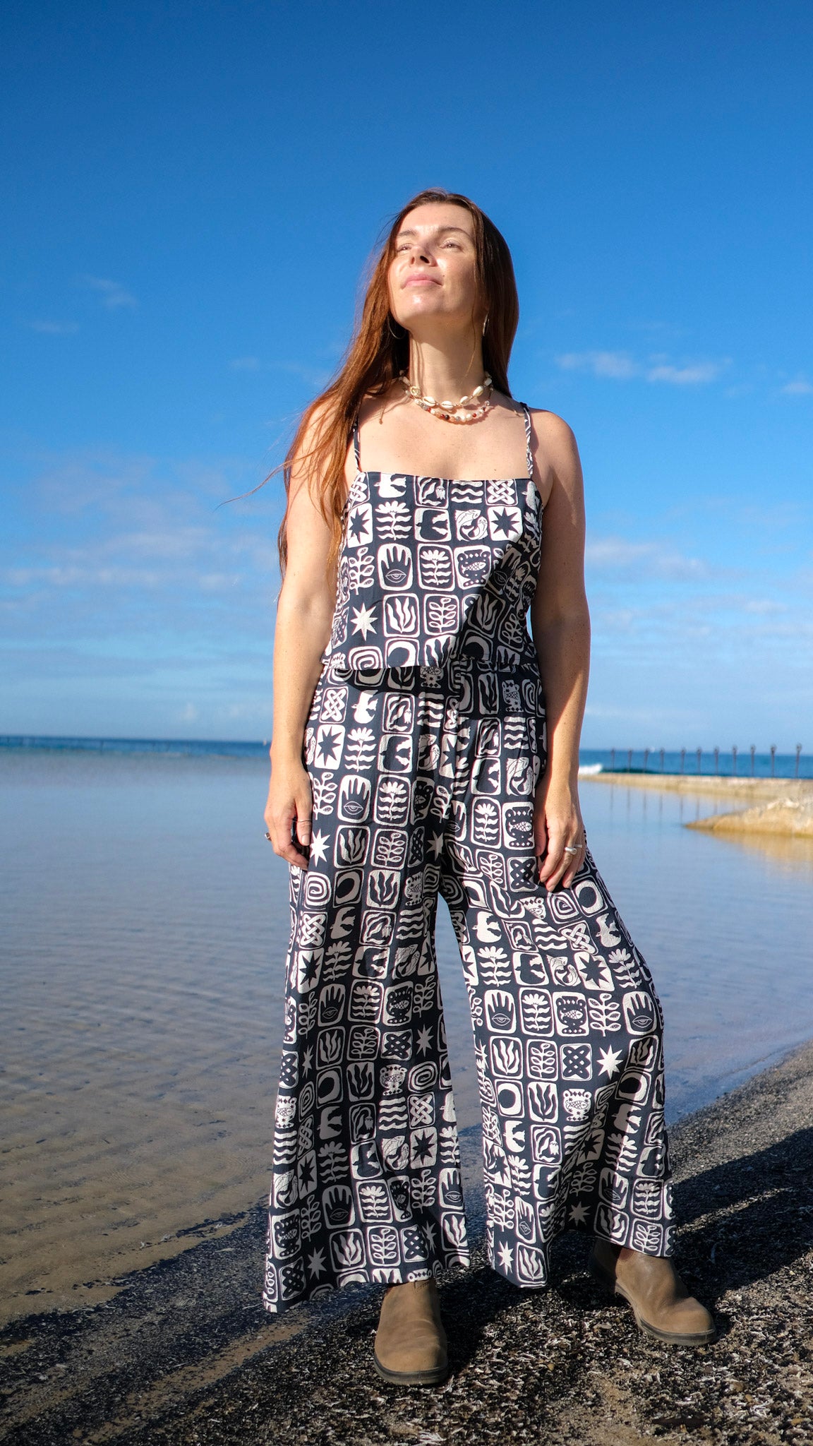 Cropped Palazzo Pants - Charcoal tiles