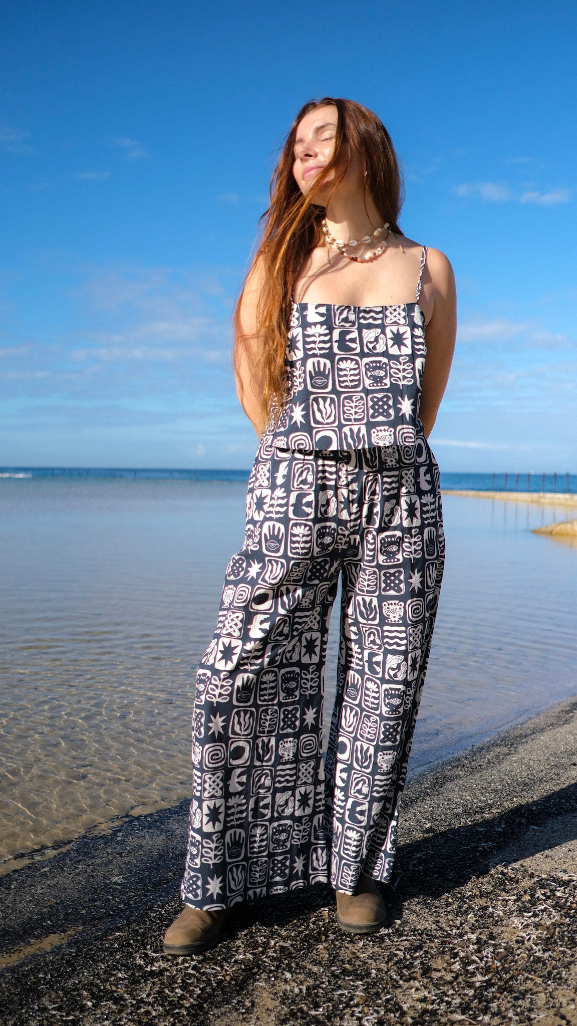 Cropped Palazzo Pants - Charcoal tiles