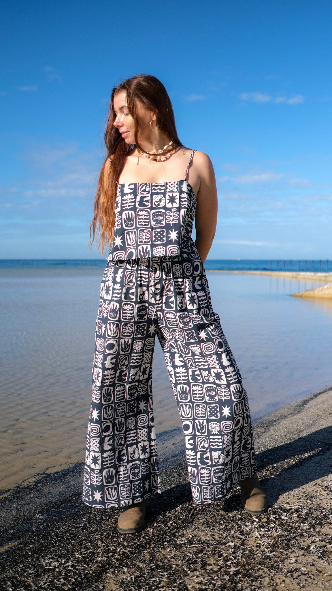 Cropped Palazzo Pants - Charcoal tiles