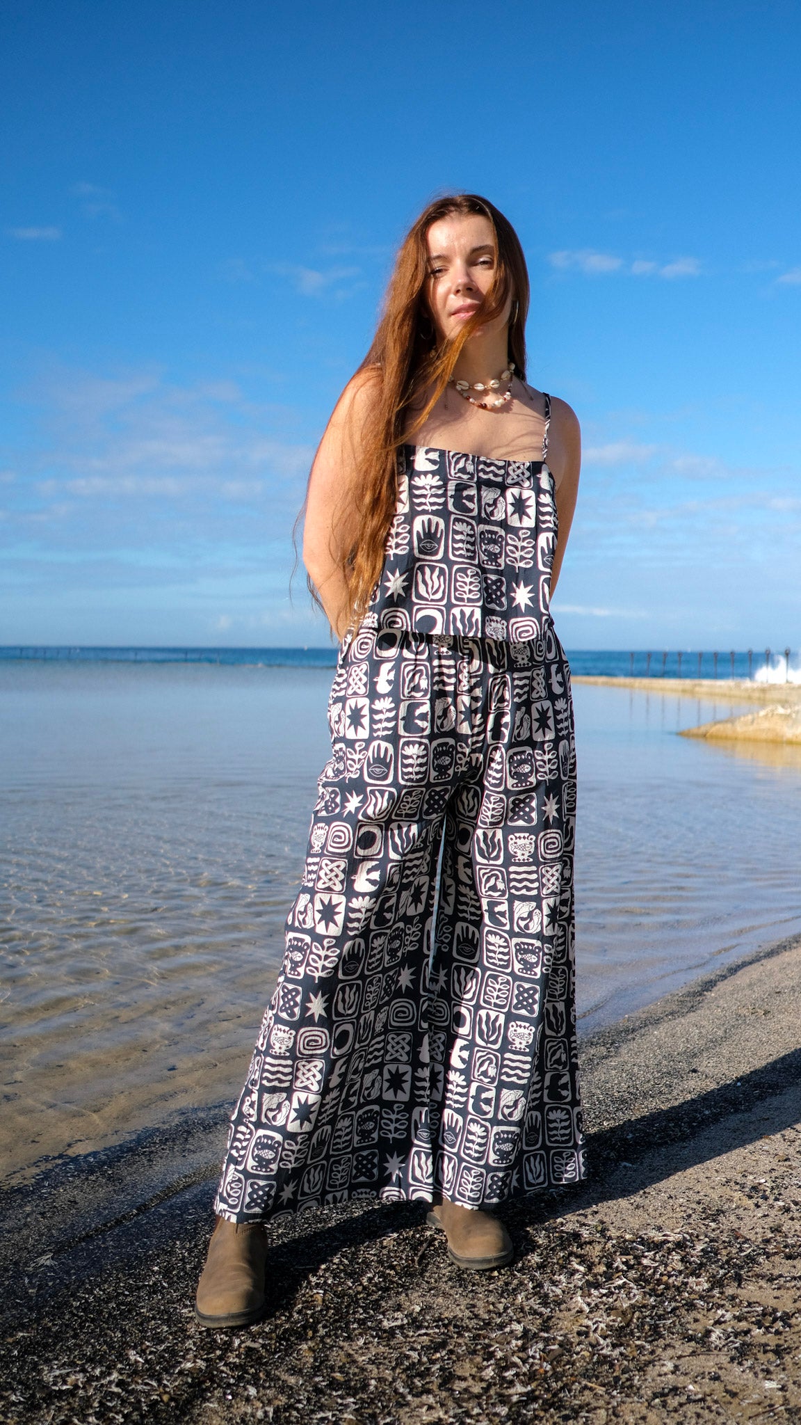 Cropped Palazzo Pants - Charcoal tiles