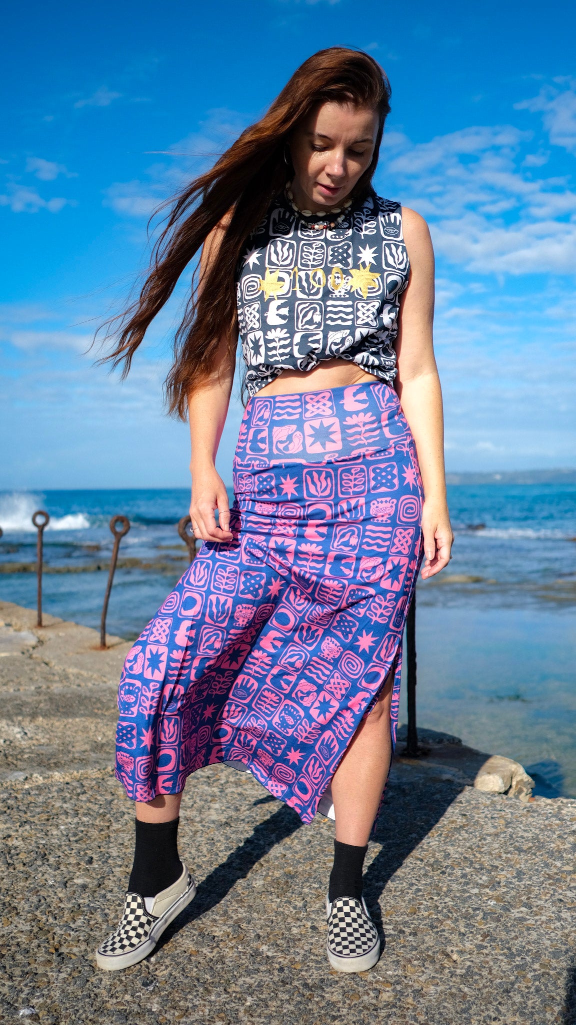 Split Skirt - Cobalt Pink Tiles