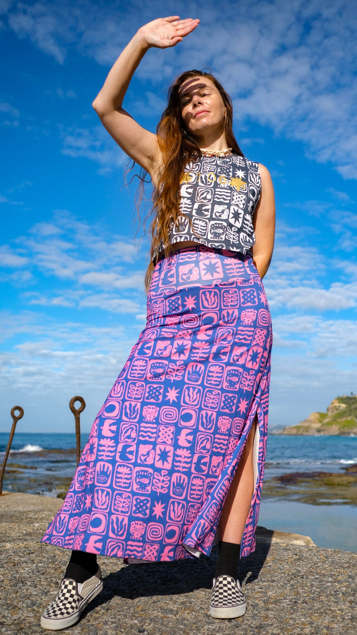 Split Skirt - Cobalt Pink Tiles