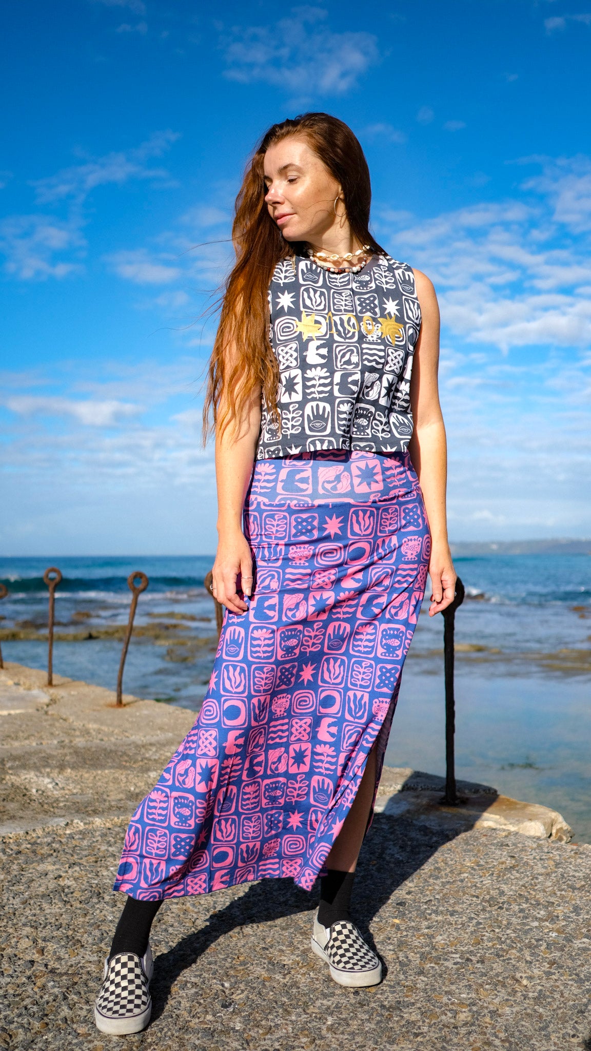 Split Skirt - Cobalt Pink Tiles