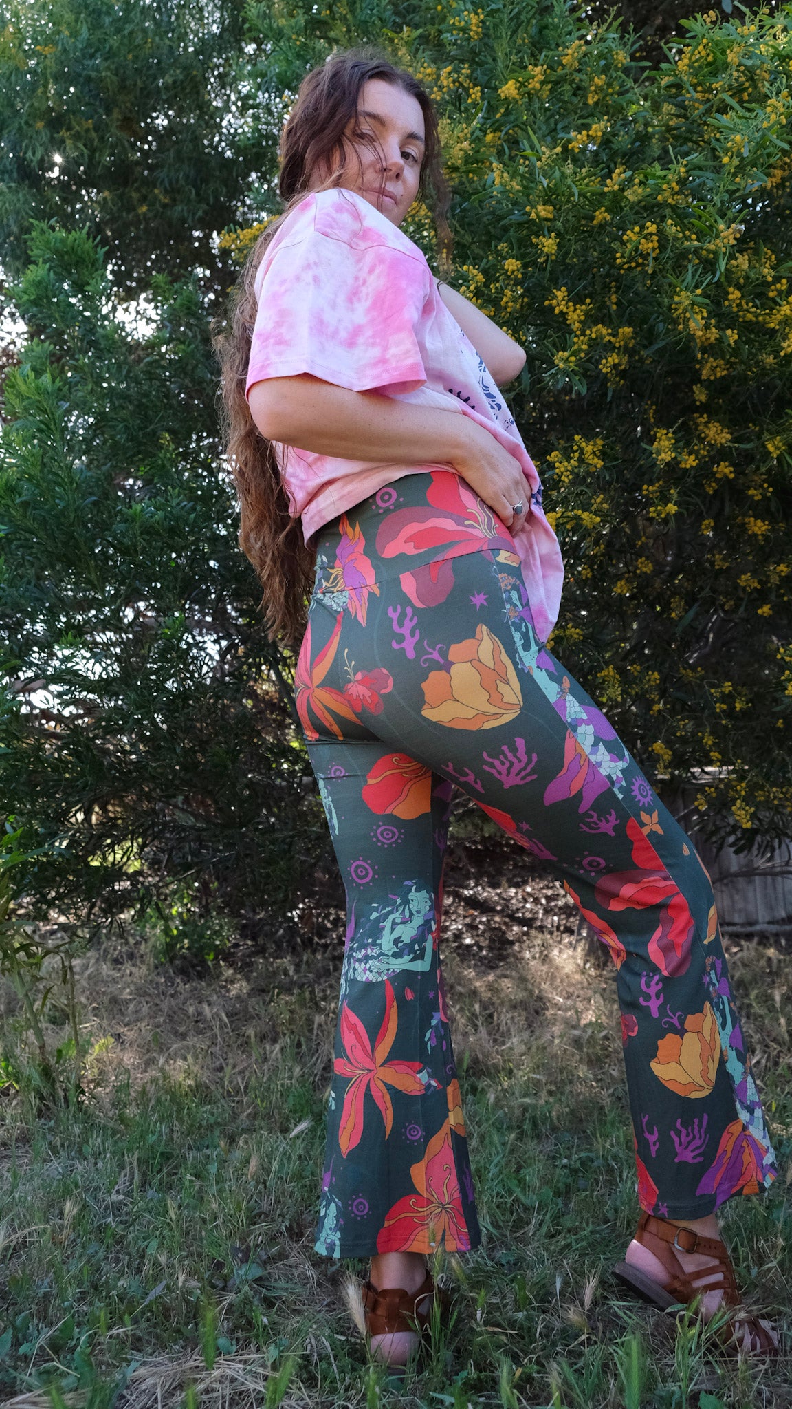 Cropped Flares - Forest Green Mermaids