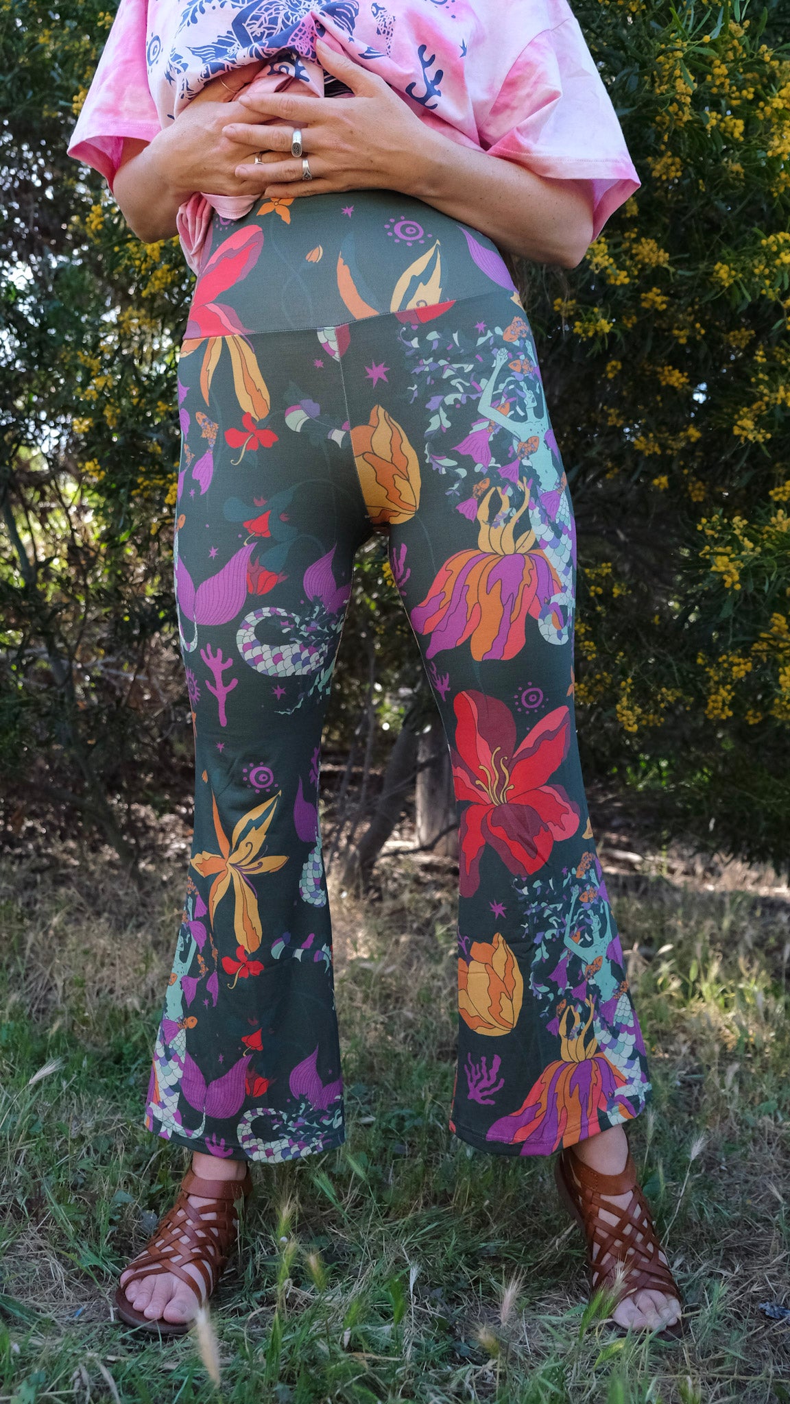 Cropped Flares - Forest Green Mermaids