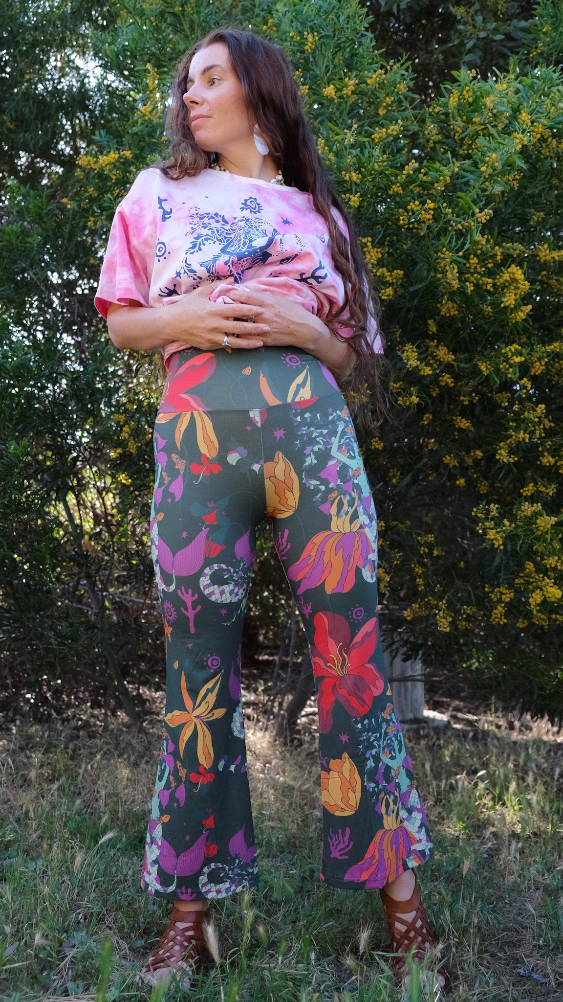 Cropped Flares - Forest Green Mermaids