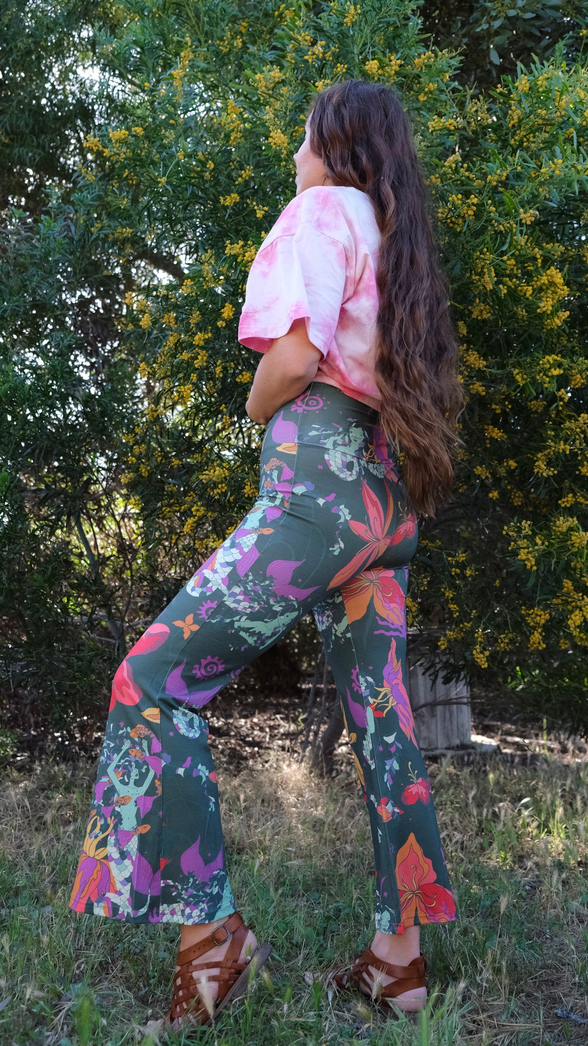 Cropped Flares - Forest Green Mermaids