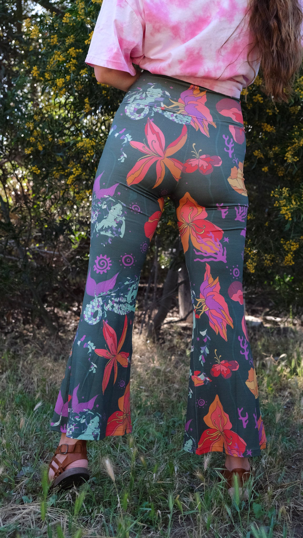 Cropped Flares - Forest Green Mermaids