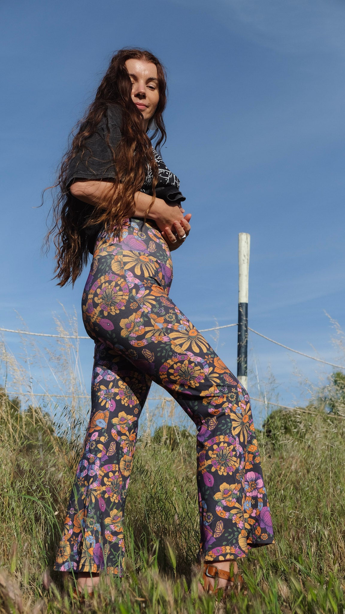 Cropped Flares - Black Snakes and Blooms
