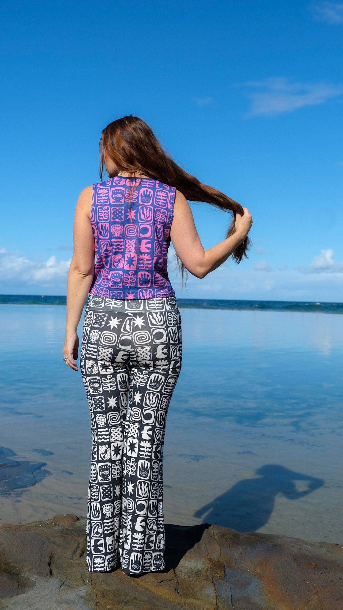 *100* Sleeveless Crop Tee - Cobalt Pink Tiles