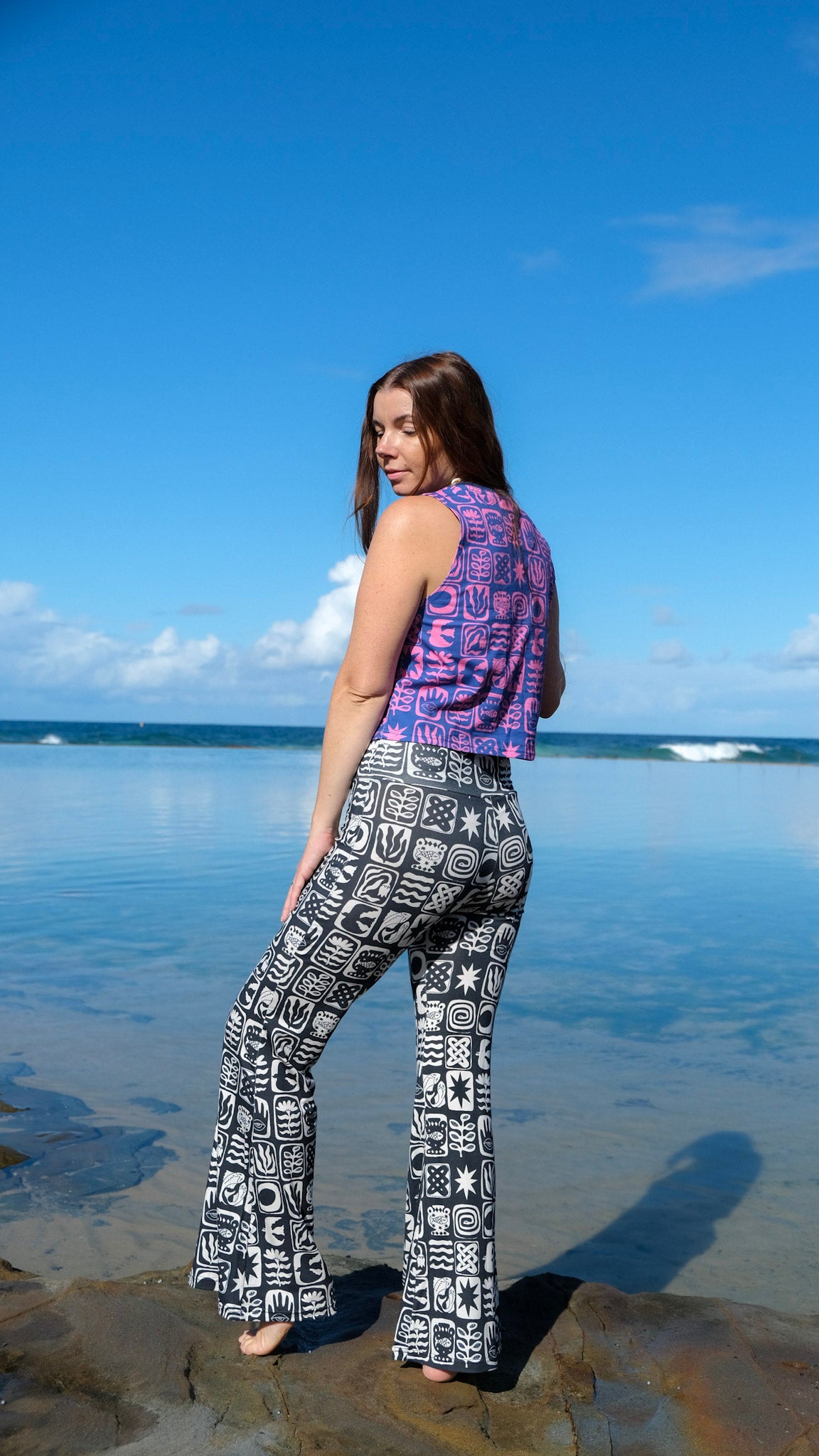 *100* Sleeveless Crop Tee - Cobalt Pink Tiles