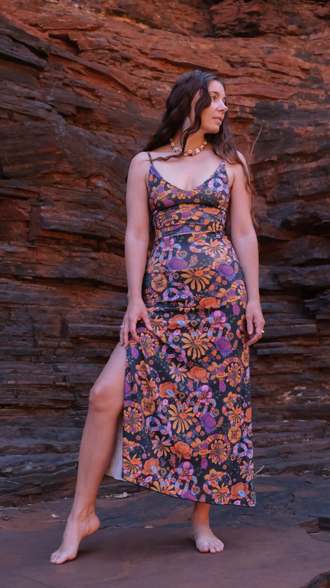 V-Neck Singlet - Black Snakes And Blooms