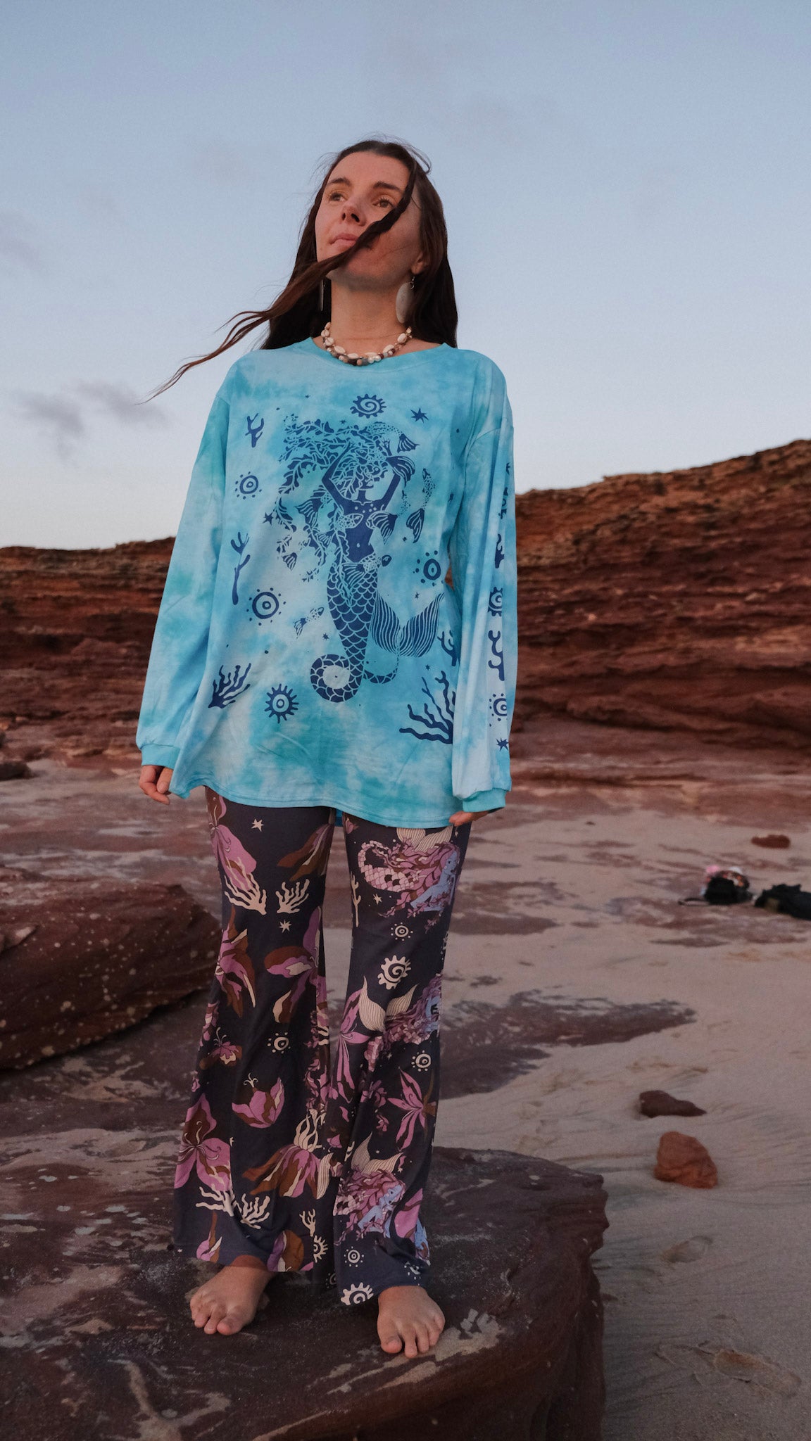 Celtic Mermaid Long Sleeve T-shirt - Blue Tie Dye