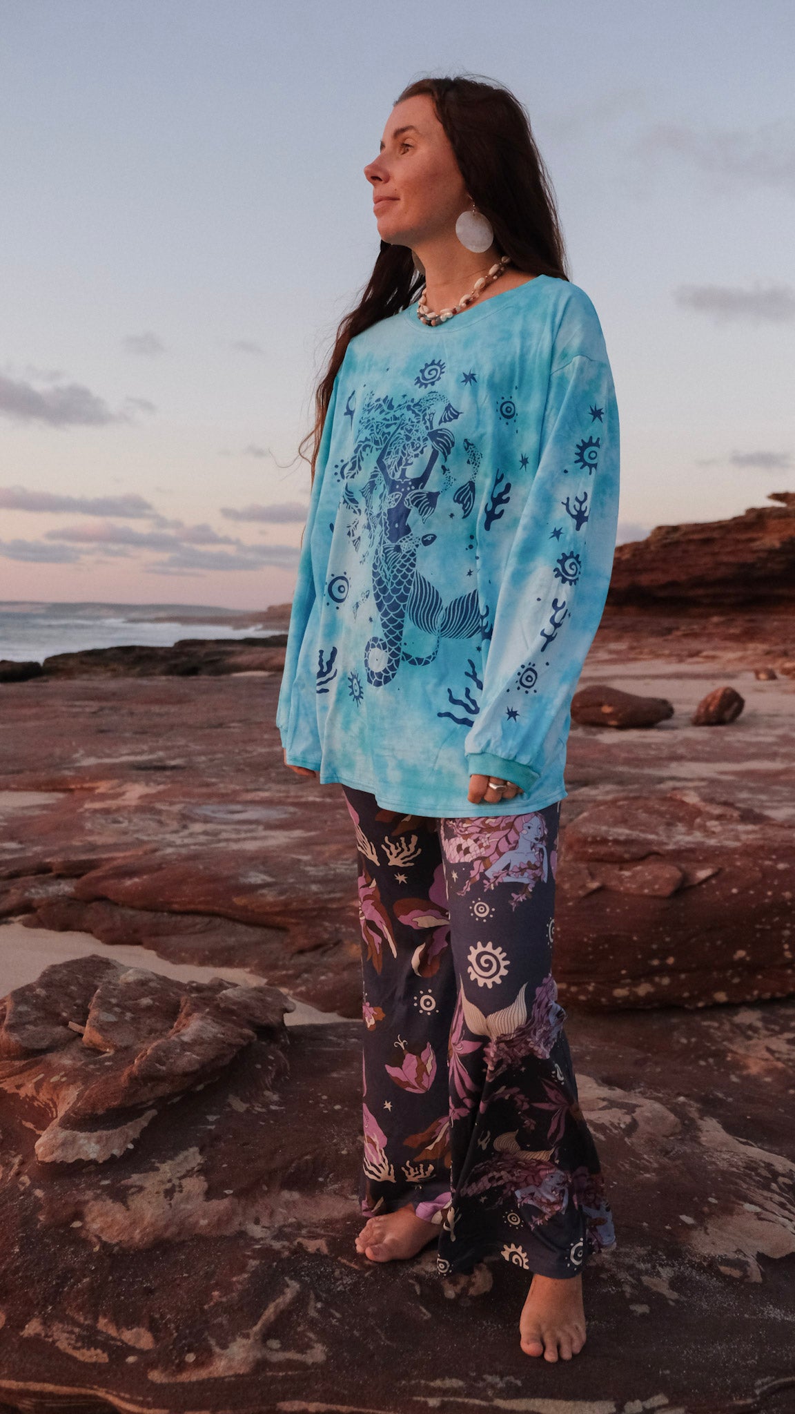 Celtic Mermaid Long Sleeve T-shirt - Blue Tie Dye