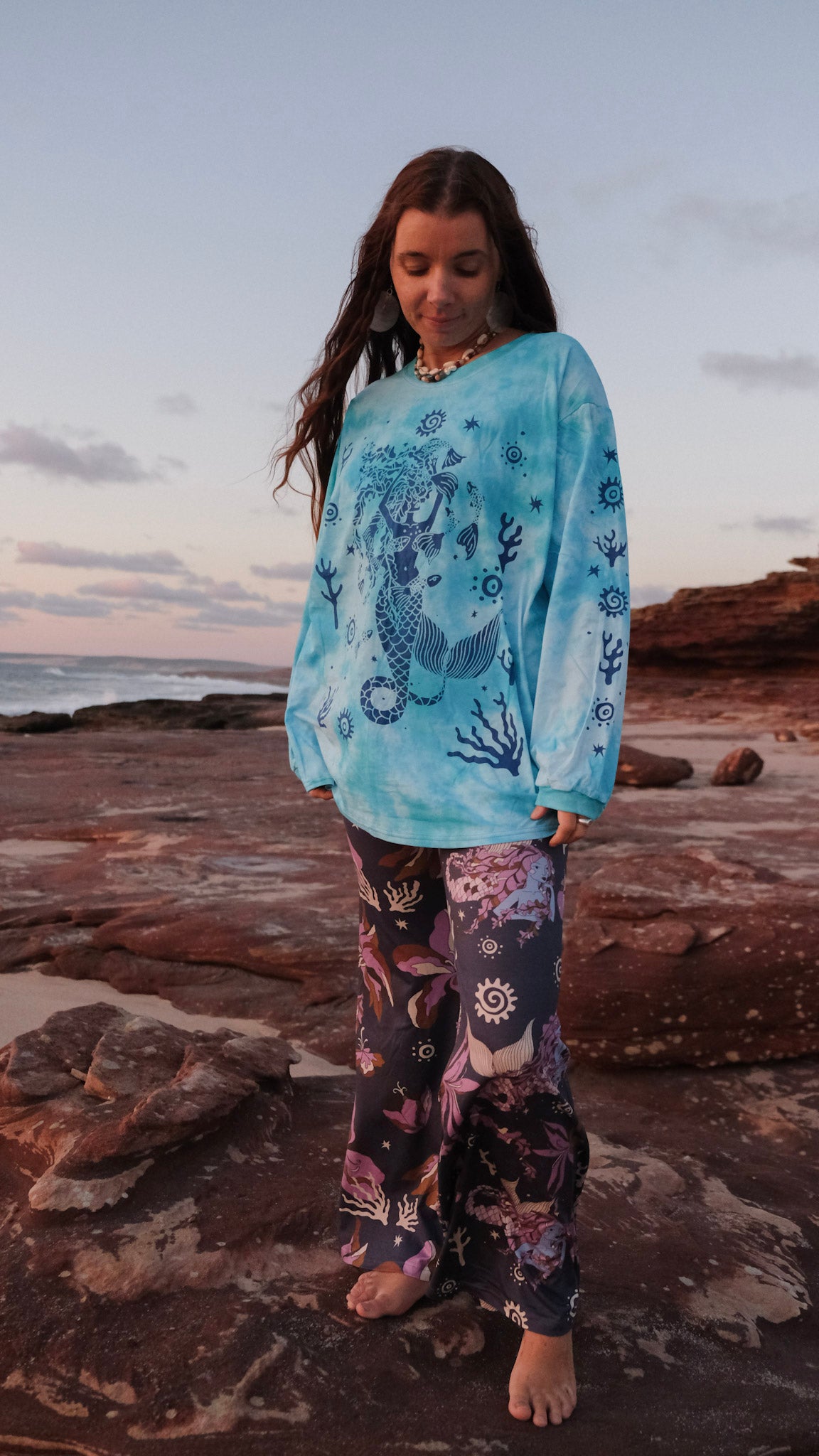 Celtic Mermaid Long Sleeve T-shirt - Blue Tie Dye