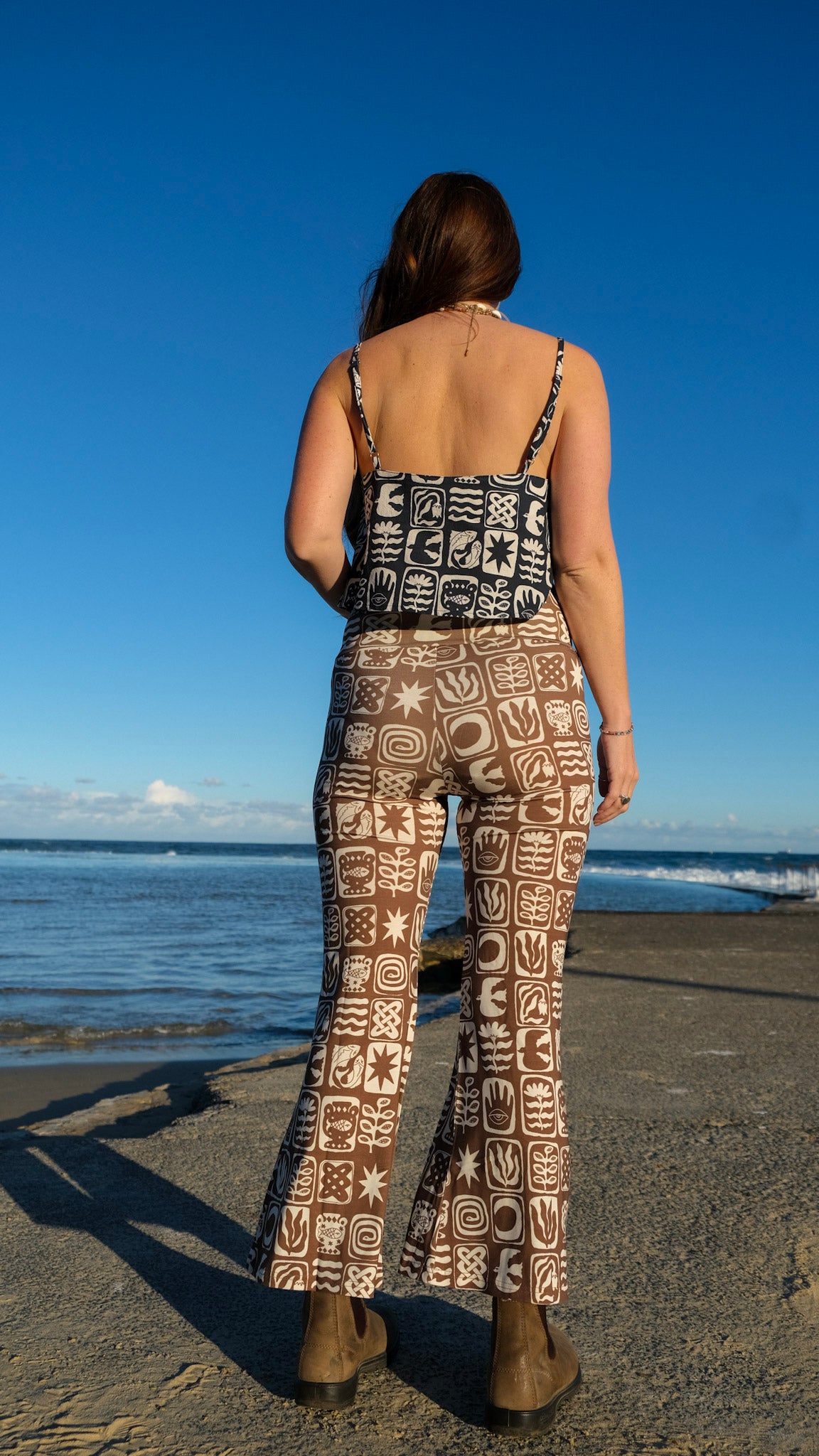 Cropped Flares - Chocolate Brown Tiles