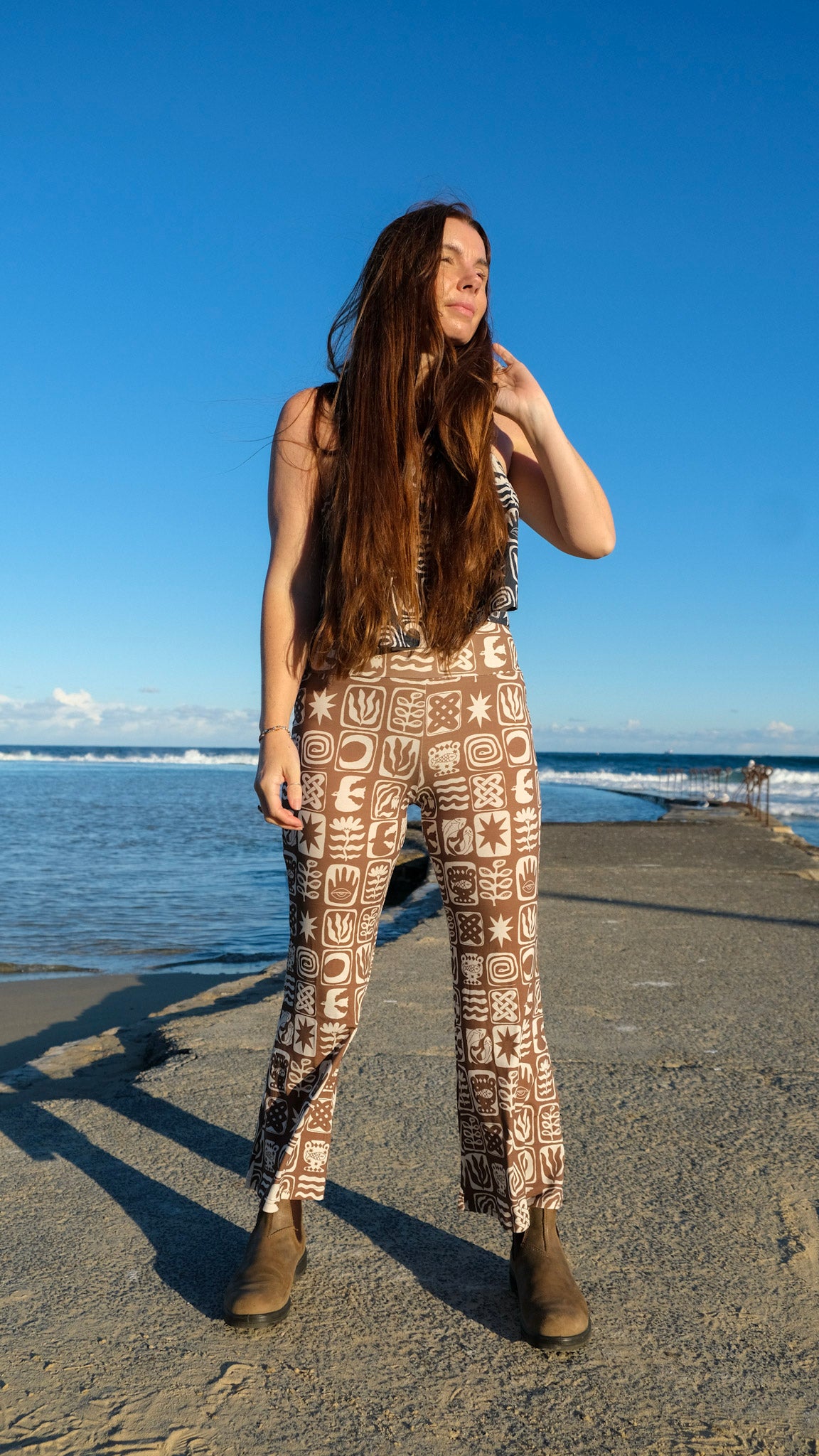Cropped Flares - Chocolate Brown Tiles