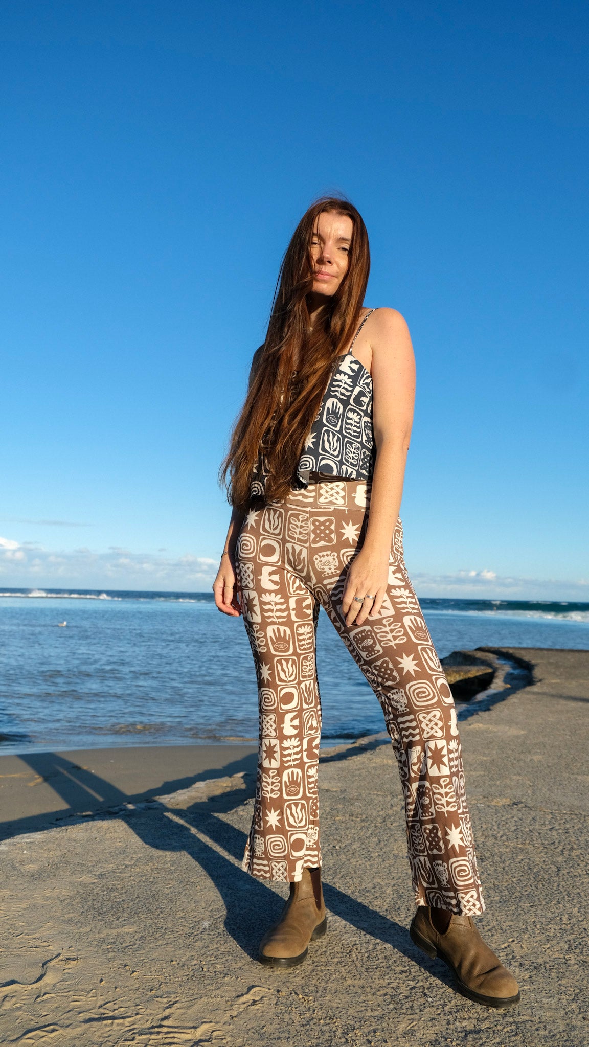 Cropped Flares - Chocolate Brown Tiles