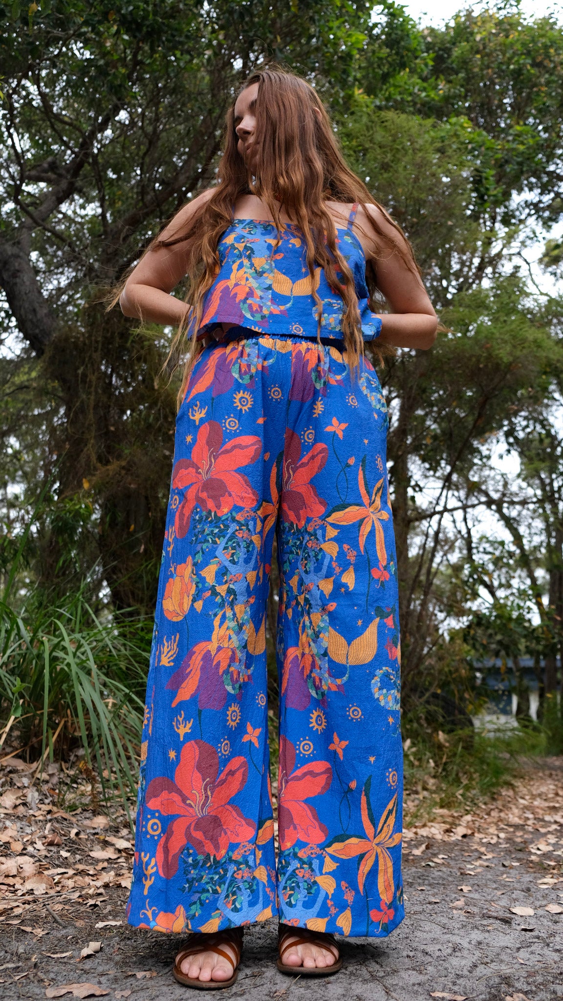 CROPPED Wide Leg Palazzo Pants - Mermaids Cobalt Blue