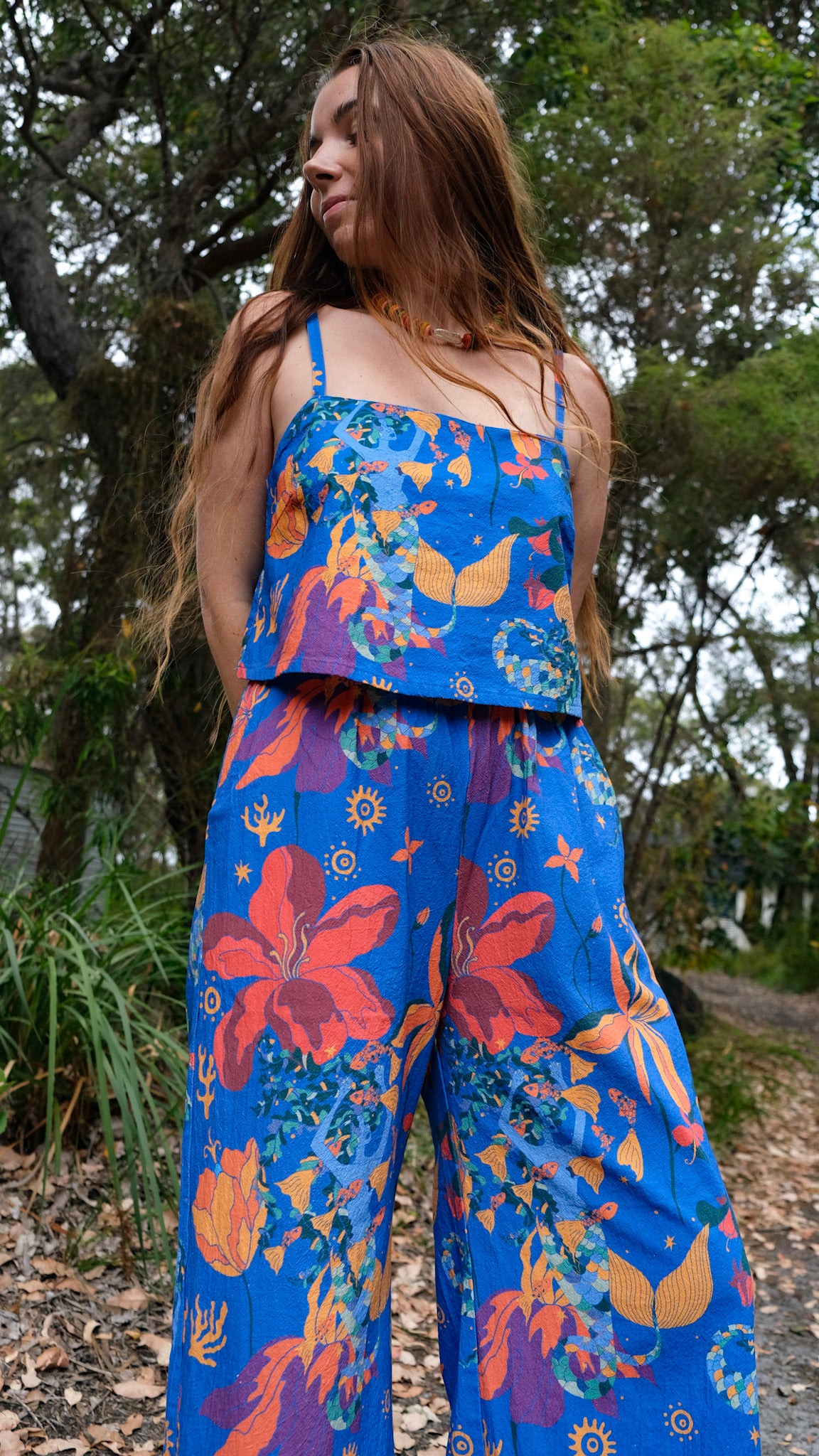 CROPPED Wide Leg Palazzo Pants - Mermaids Cobalt Blue