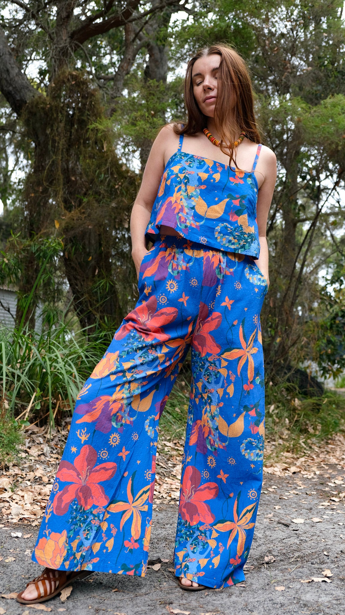 LONG Wide Leg Palazzo Pants - Mermaids Cobalt Blue