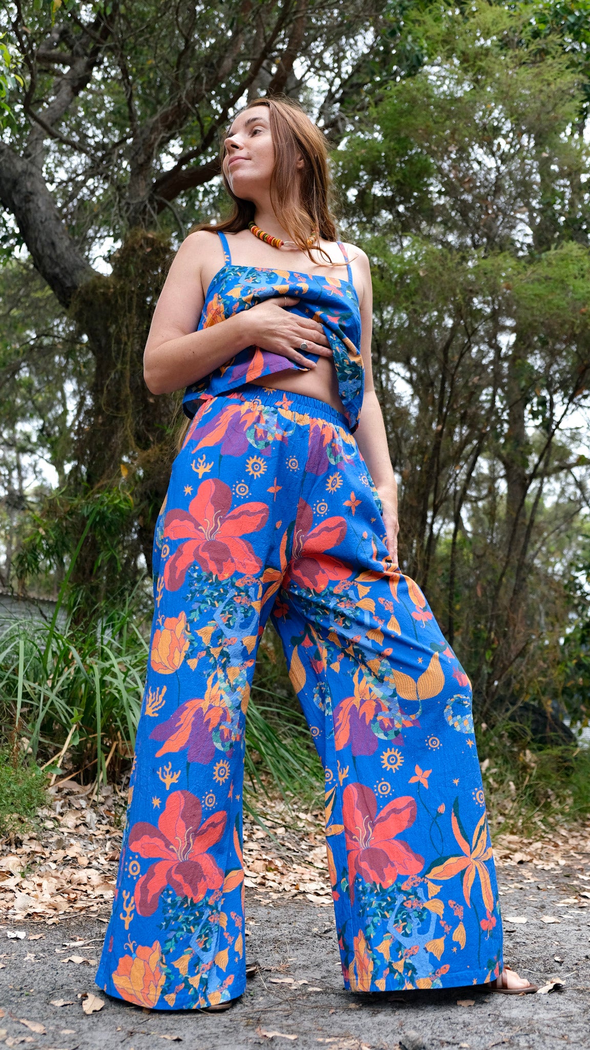 LONG Wide Leg Palazzo Pants - Mermaids Cobalt Blue