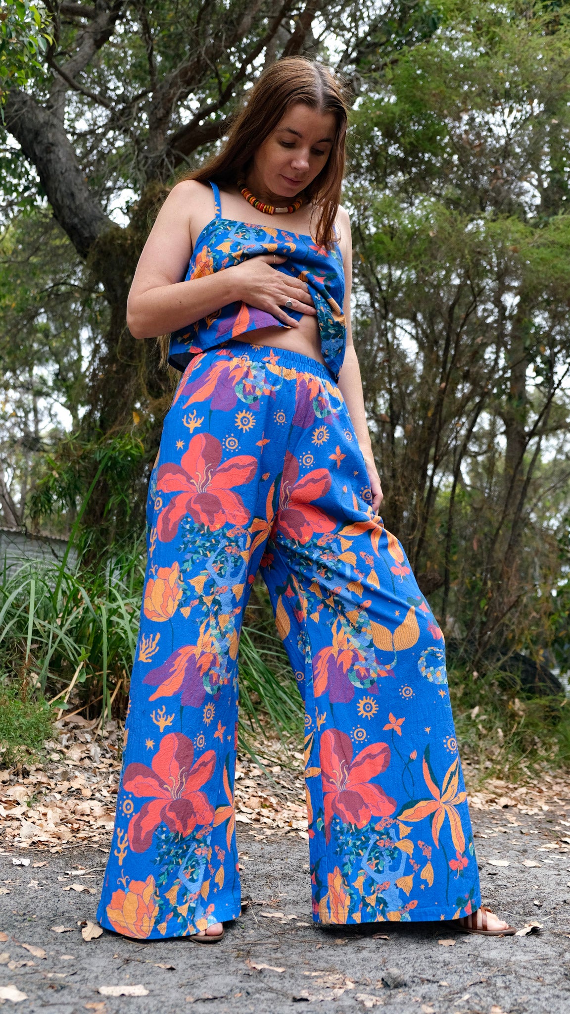 LONG Wide Leg Palazzo Pants - Mermaids Cobalt Blue
