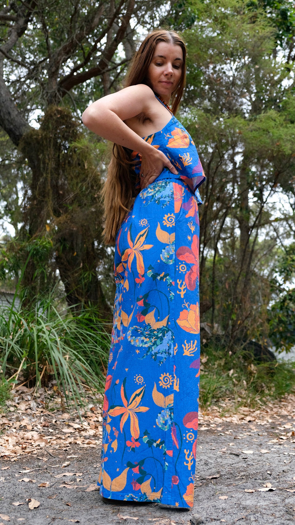 LONG Wide Leg Palazzo Pants - Mermaids Cobalt Blue