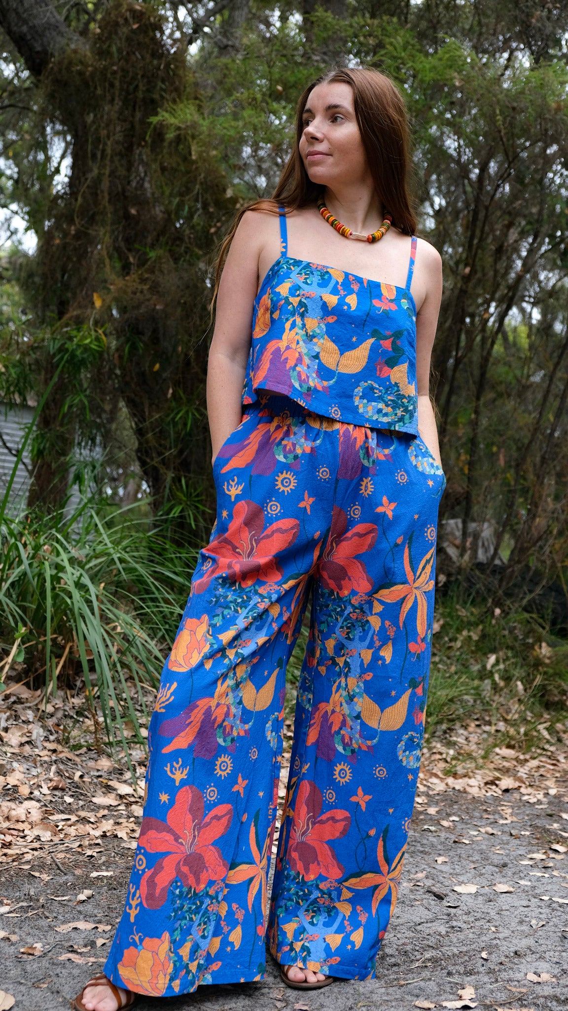 LONG Wide Leg Palazzo Pants - Mermaids Cobalt Blue