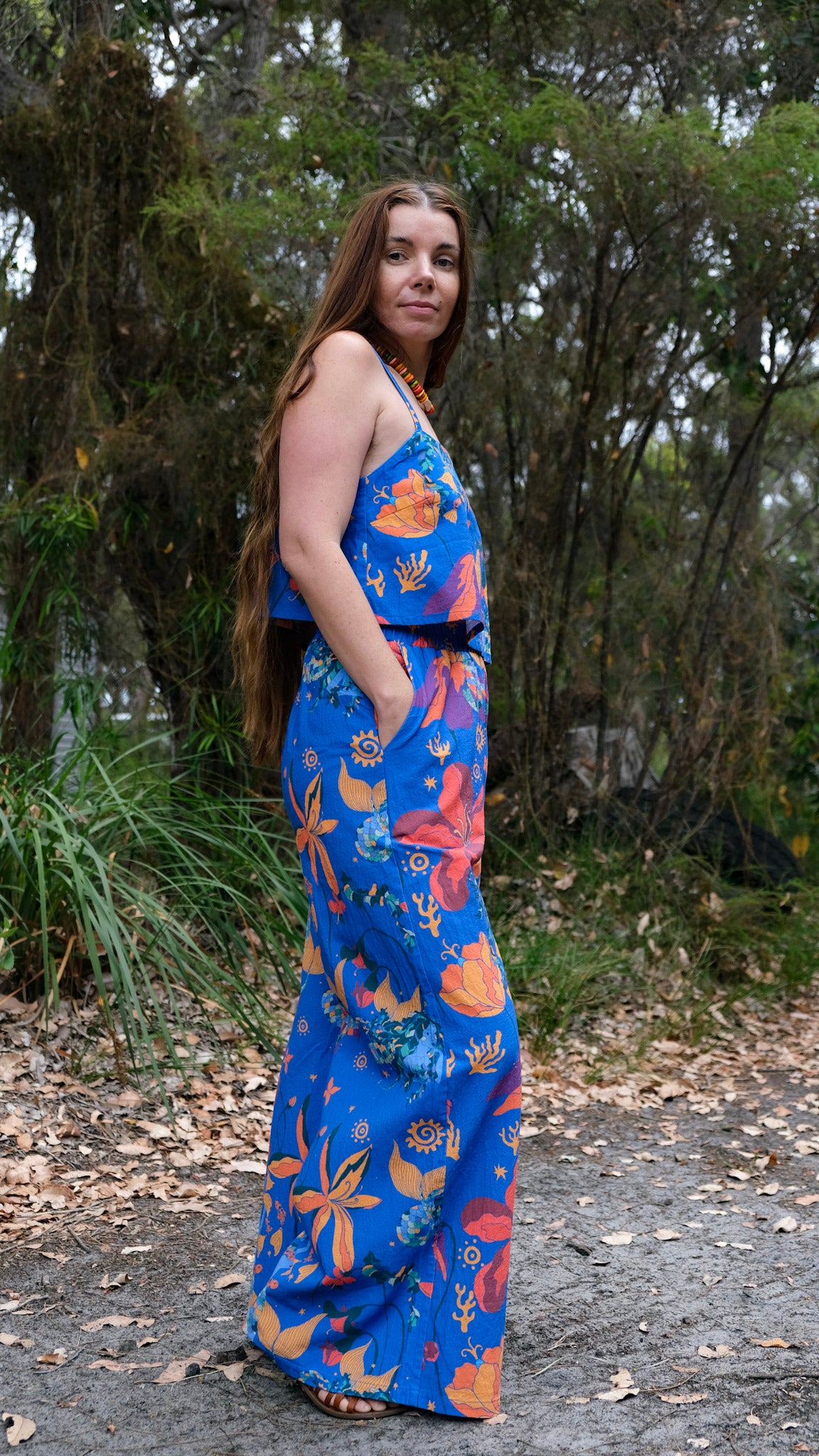 LONG Wide Leg Palazzo Pants - Mermaids Cobalt Blue