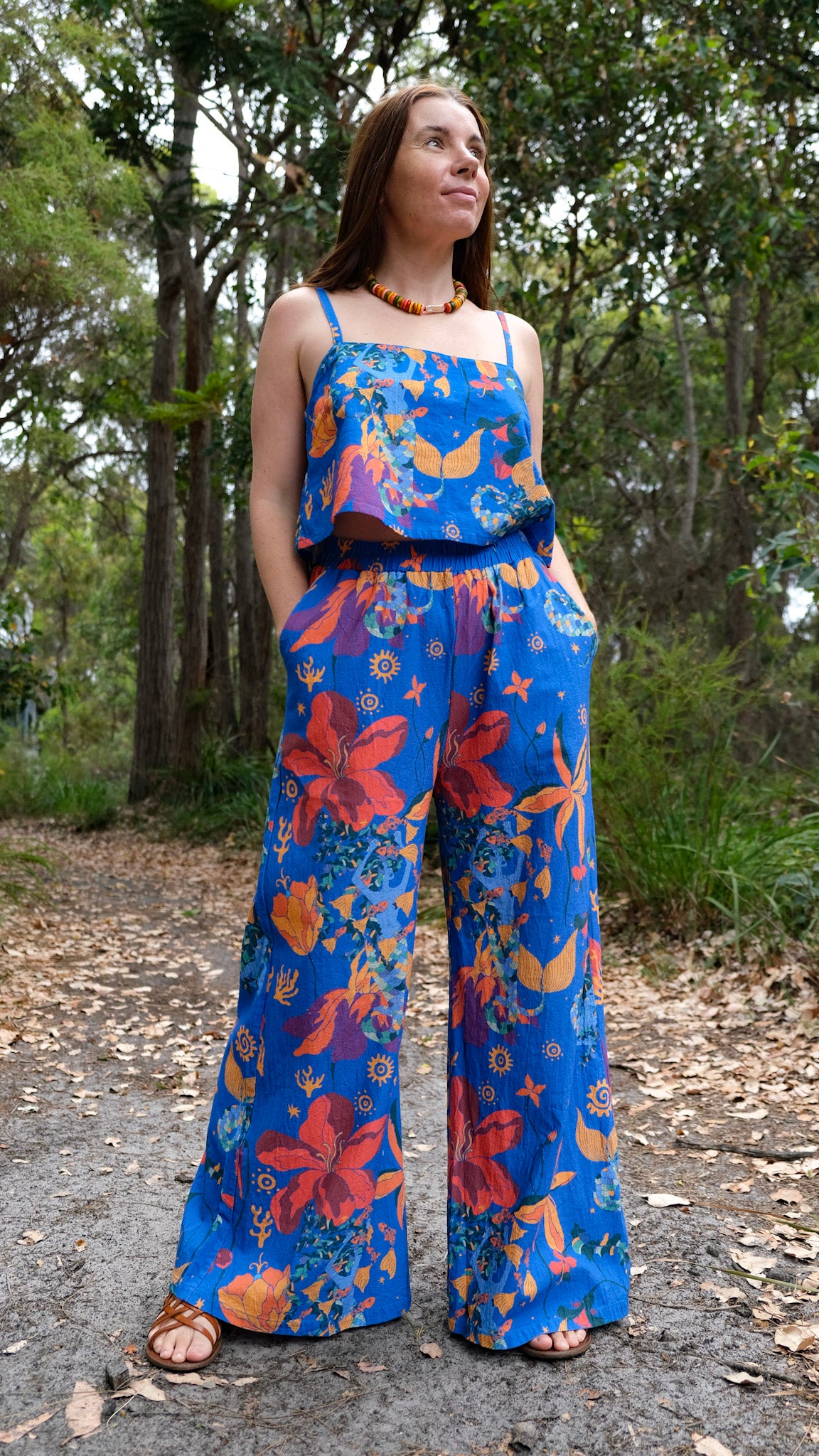 LONG Wide Leg Palazzo Pants - Mermaids Cobalt Blue