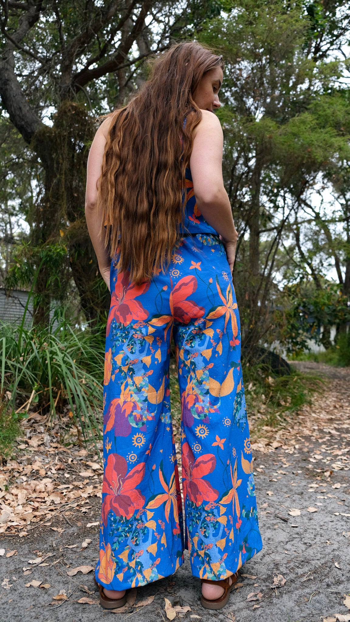 CROPPED Wide Leg Palazzo Pants - Mermaids Cobalt Blue