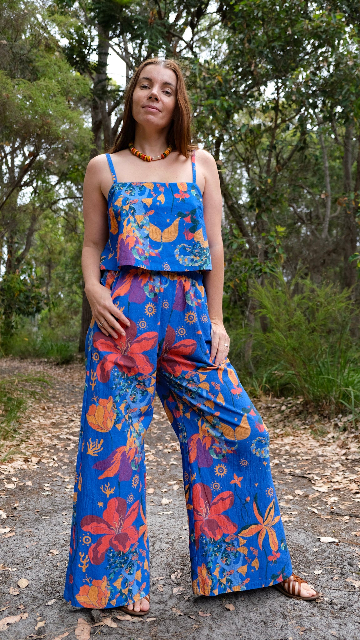 LONG Wide Leg Palazzo Pants - Mermaids Cobalt Blue