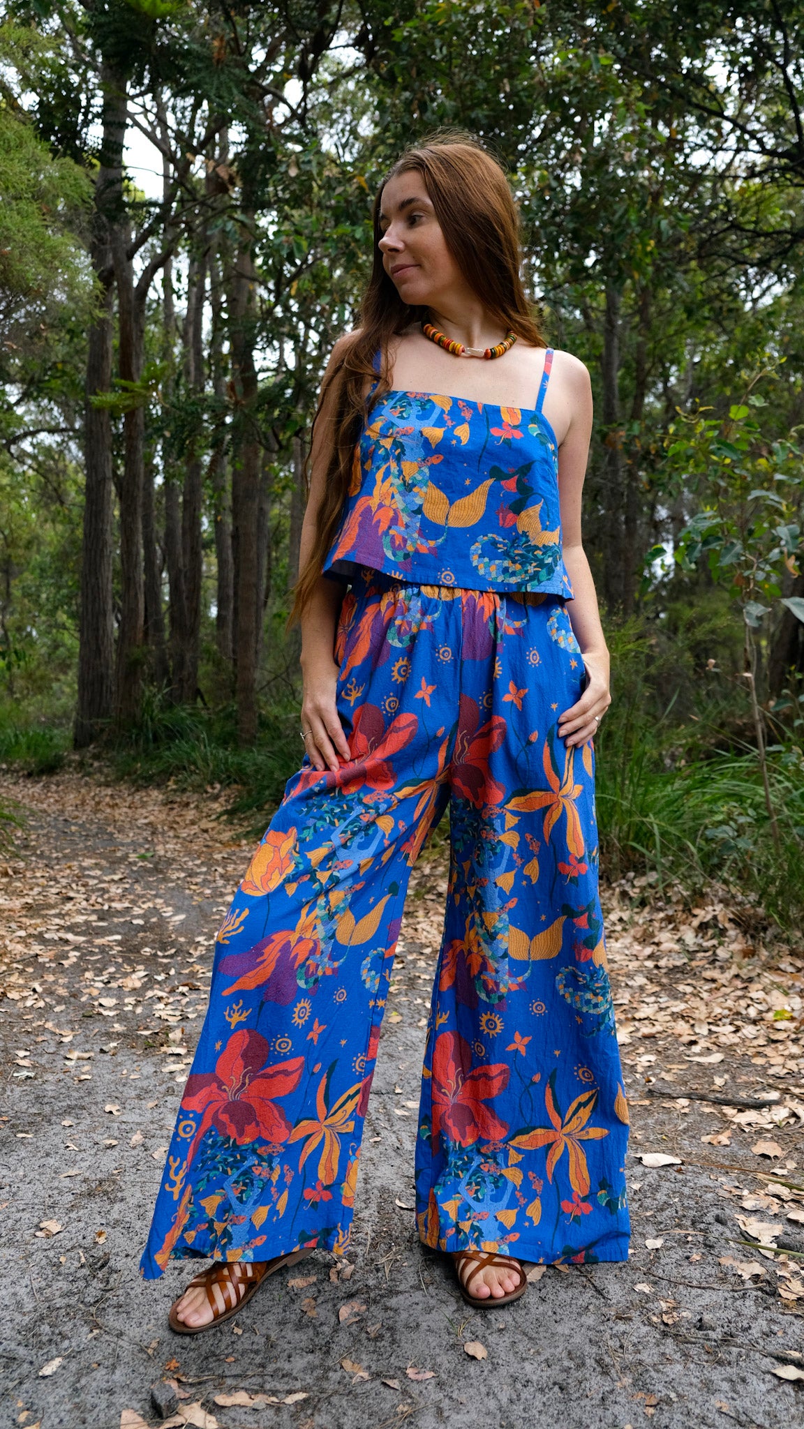LONG Wide Leg Palazzo Pants - Mermaids Cobalt Blue